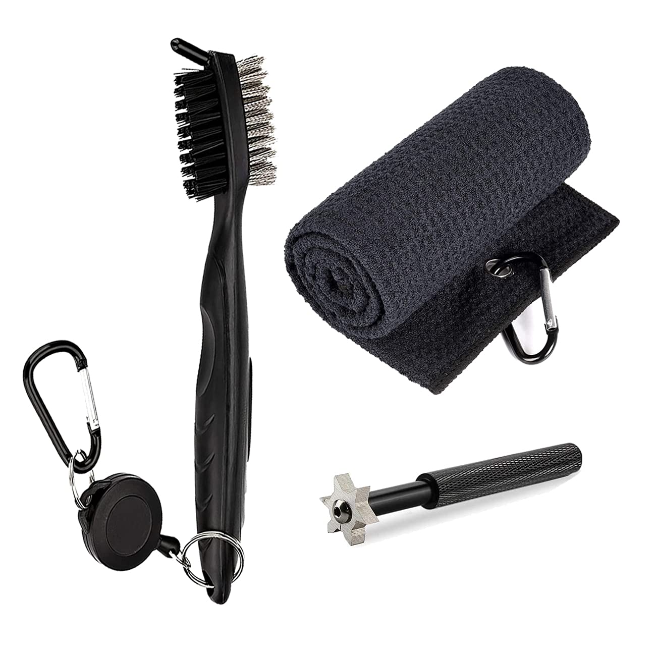 Premium Golf Club Groove Cleaning Brush & Microfiber Waffle Pattern Towel Set - Stainless Steel Club Head Sharpener - Essential Golf Club Cleaning Kit for Professional & Amateur Golfers - Perfect for Driving Range, Course Maintenance & Equipment Care