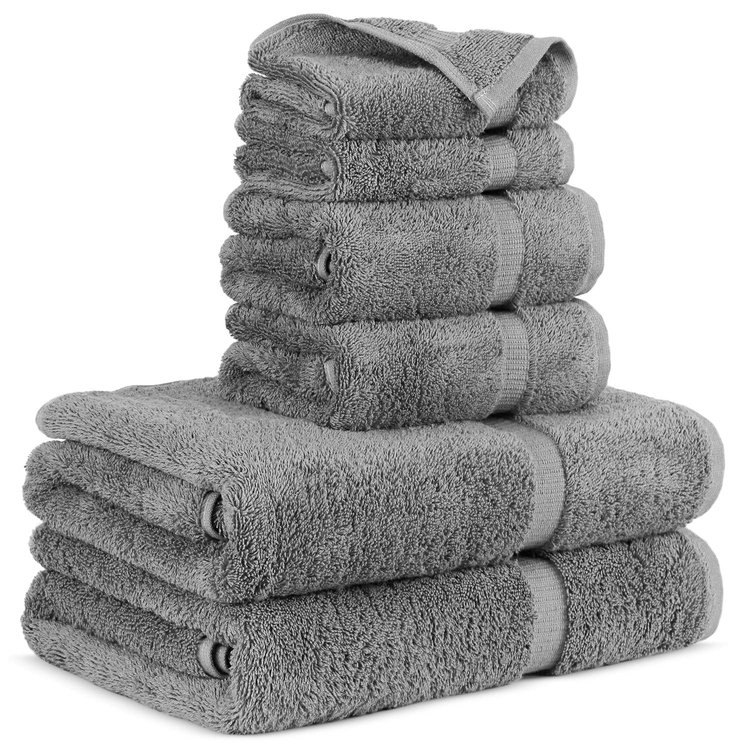 Premium 100% Cotton Turkish Towel Set - 6 Piece Bath Towels (Gray) | Soft, Absorbent & Quick-Drying | Perfect for Beach, Spa, Gym & Home Use