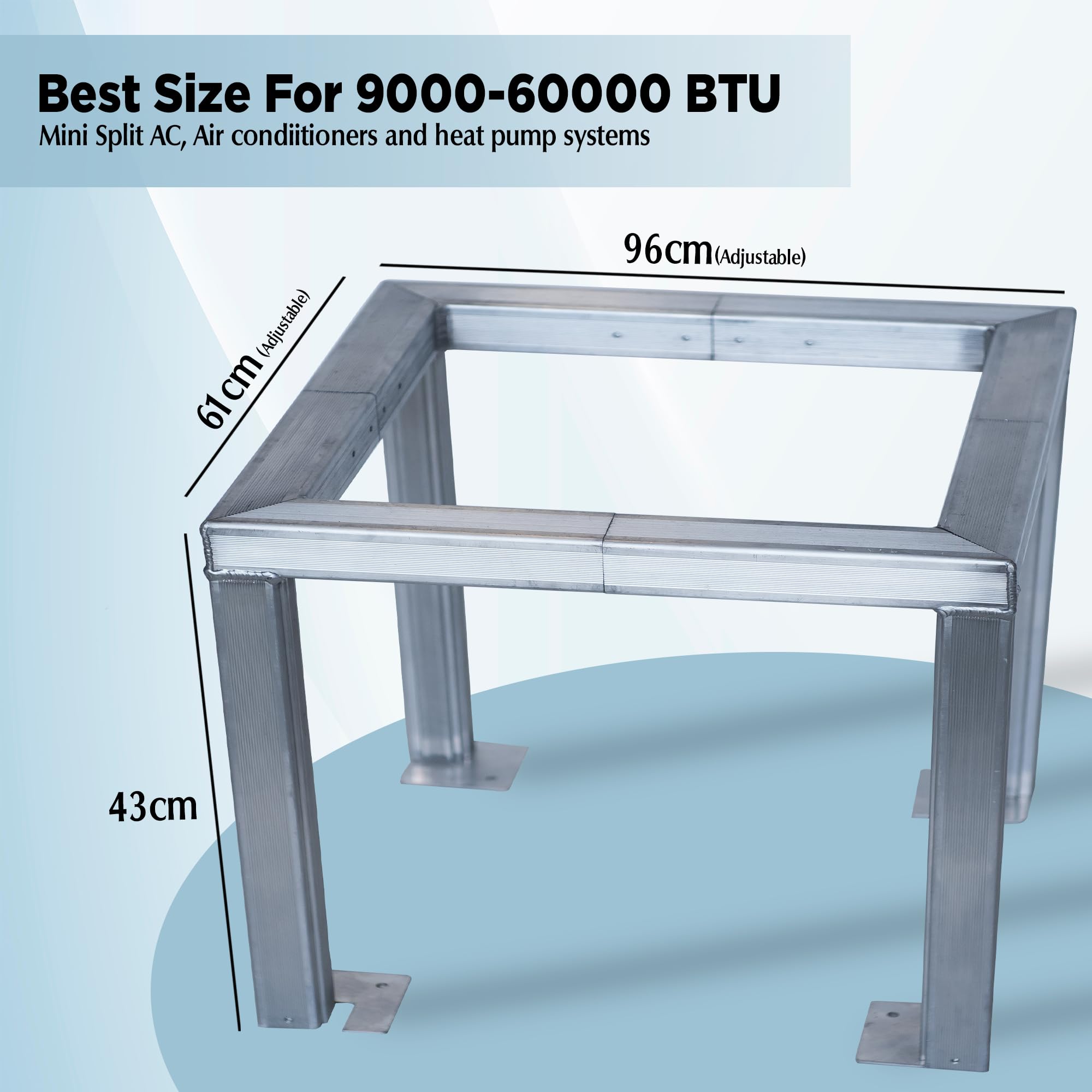 Heavy Duty Aluminum Heat Pump Stand for Outdoor Units - 500 lb Capacity, Adjustable 61x96 cm, 43 cm Height - Vibration Dampening AC Stand for Heat Pumps & Air Conditioners - Perfect for Backyard, Patio, and Rooftop Installations