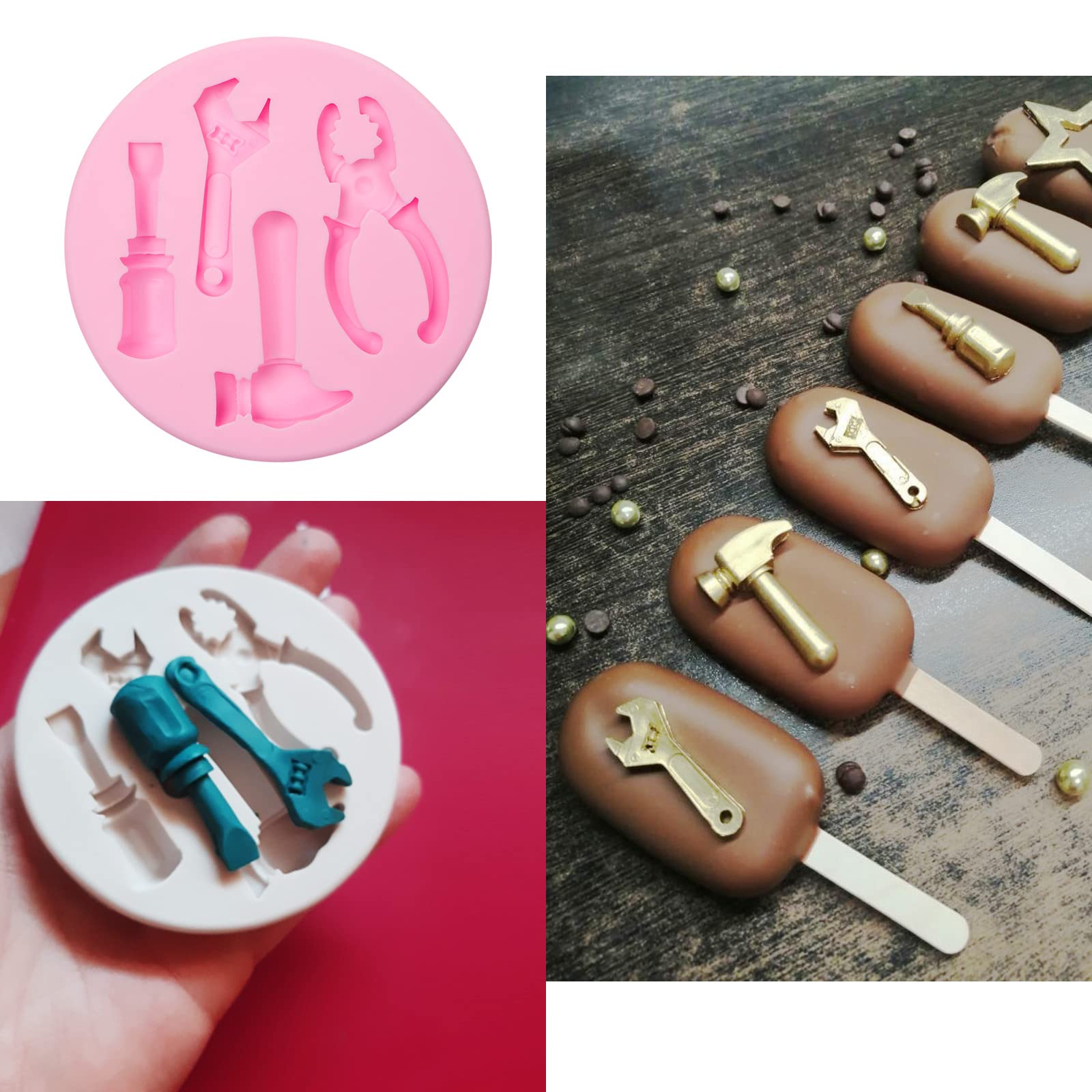 3D Silicone Hand Tools Molds for Cake Decorating, Fondant, Chocolate, Candy & Polymer Clay - Perfect for DIY Cupcake Toppers, Cookie Decorations & Construction-Themed Desserts