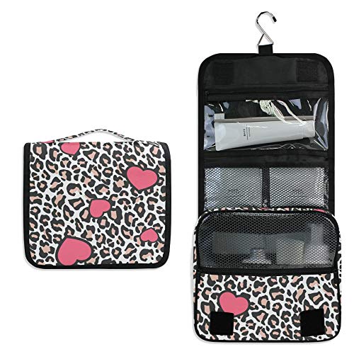 ALAZA Pink Cheetah Print Hanging Toiletry Bag - Waterproof Travel Cosmetic Organizer with Hook for Women | Perfect for Makeup Storage, Gym Essentials & Weekend Getaways