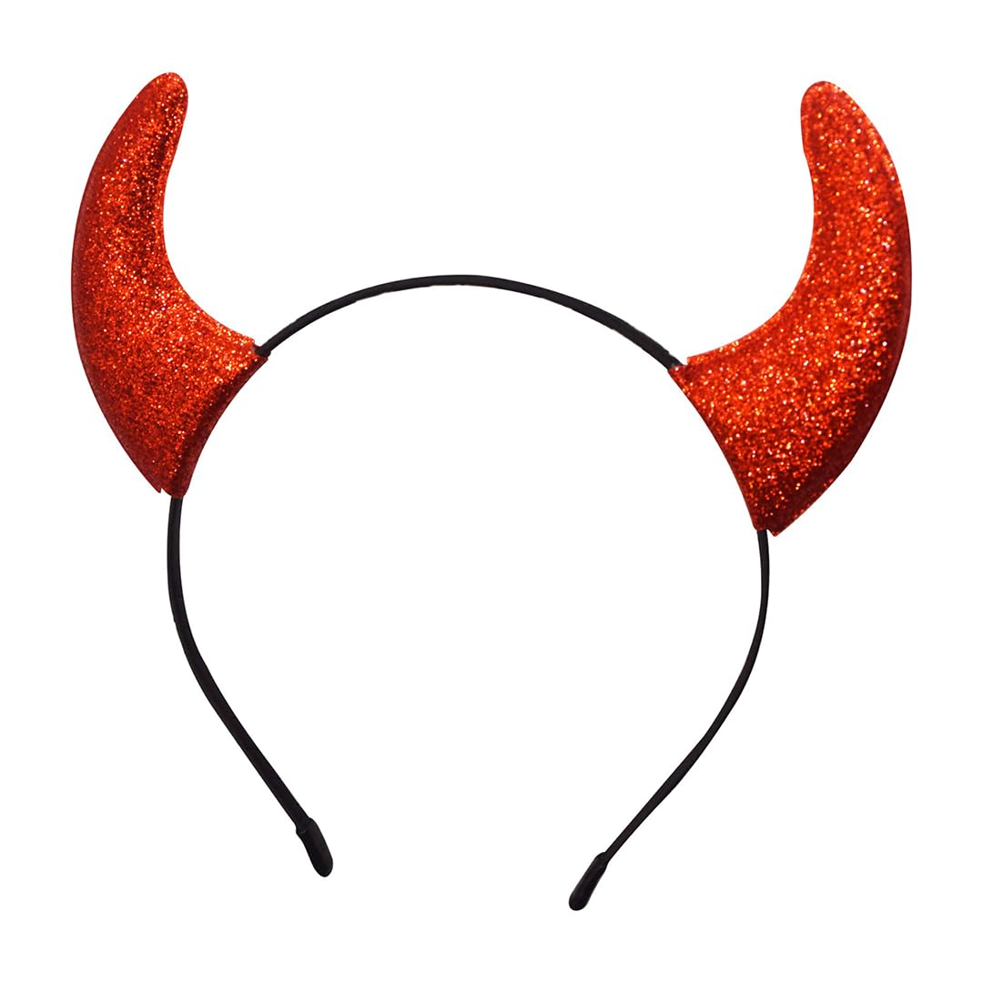 Red Glitter Devil Horns Headband for Women - Halloween Costume Accessories, Demon Horns Cosplay, Devil Outfit Party Supplies | Perfect for Halloween Parties, Cosplay Events & Themed Costume Nights