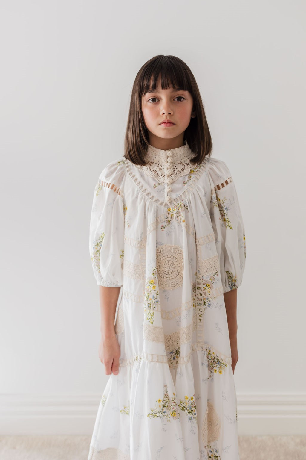 Petite Amalie Doily Applique Voile Spring Meadow Print Dress - Floral Summer Dress for Women, Boho Chic Style, Perfect for Garden Parties & Outdoor Events