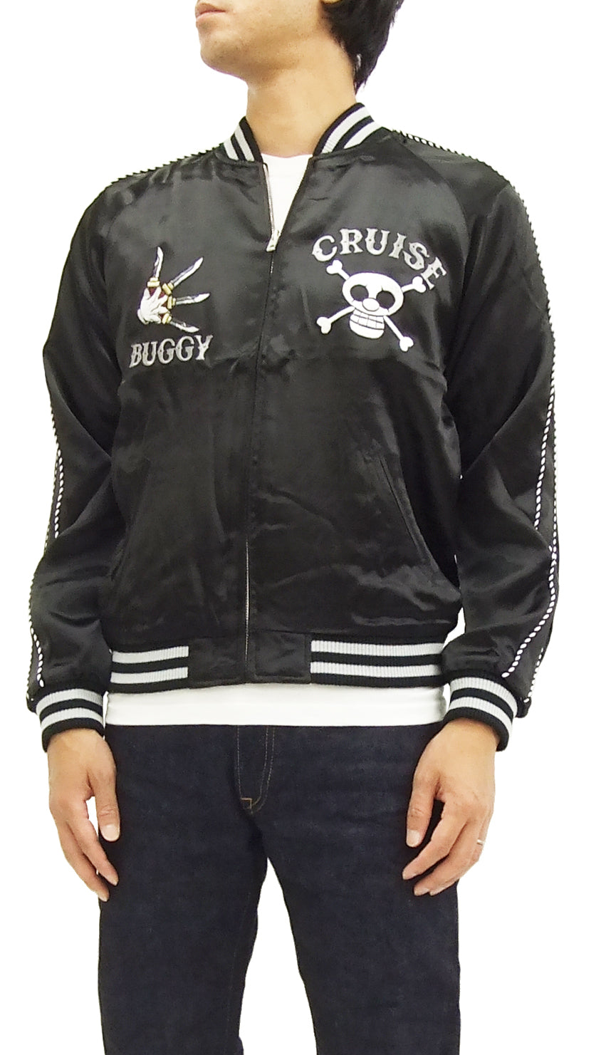 Hanatabi Gakudan Men's Japanese Souvenir Jacket - ONE PIECE Sukajan Script OPSJ 004 | Vintage Anime Streetwear for Cosplay & Fashion