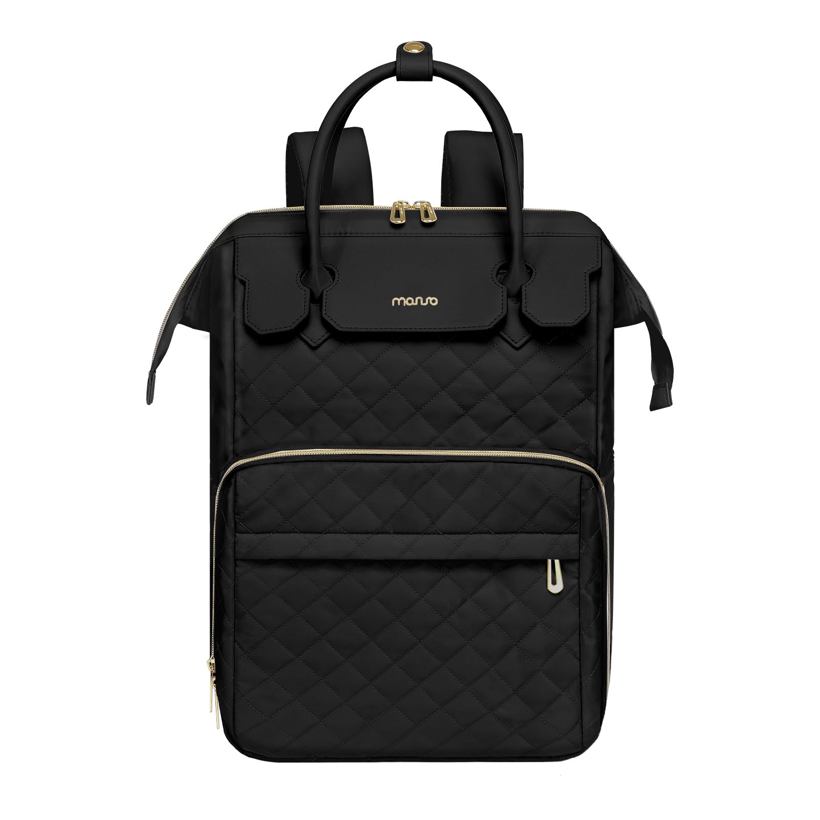 MOSISO 15.6 Inch Laptop Backpack for Women & Men - Stylish Rhombus Quilted USB Charging Travel Backpack with PU Handle, TSA Approved Carry-On Daypack for College, Work & Business - Perfect for Commuting, Air Travel & Daily Use (Black)