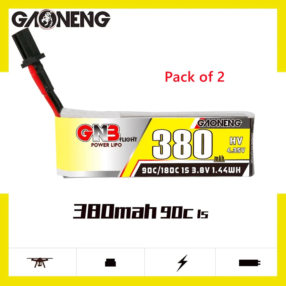 GNB/GAONENG 380mAh 1S 3.8V HV 90C Lipo Battery with GNB27 Connector - High Performance RC Drone Battery (6 Pack) - Perfect for FPV Racing Drones, Mini Quadcopters, and Micro RC Models