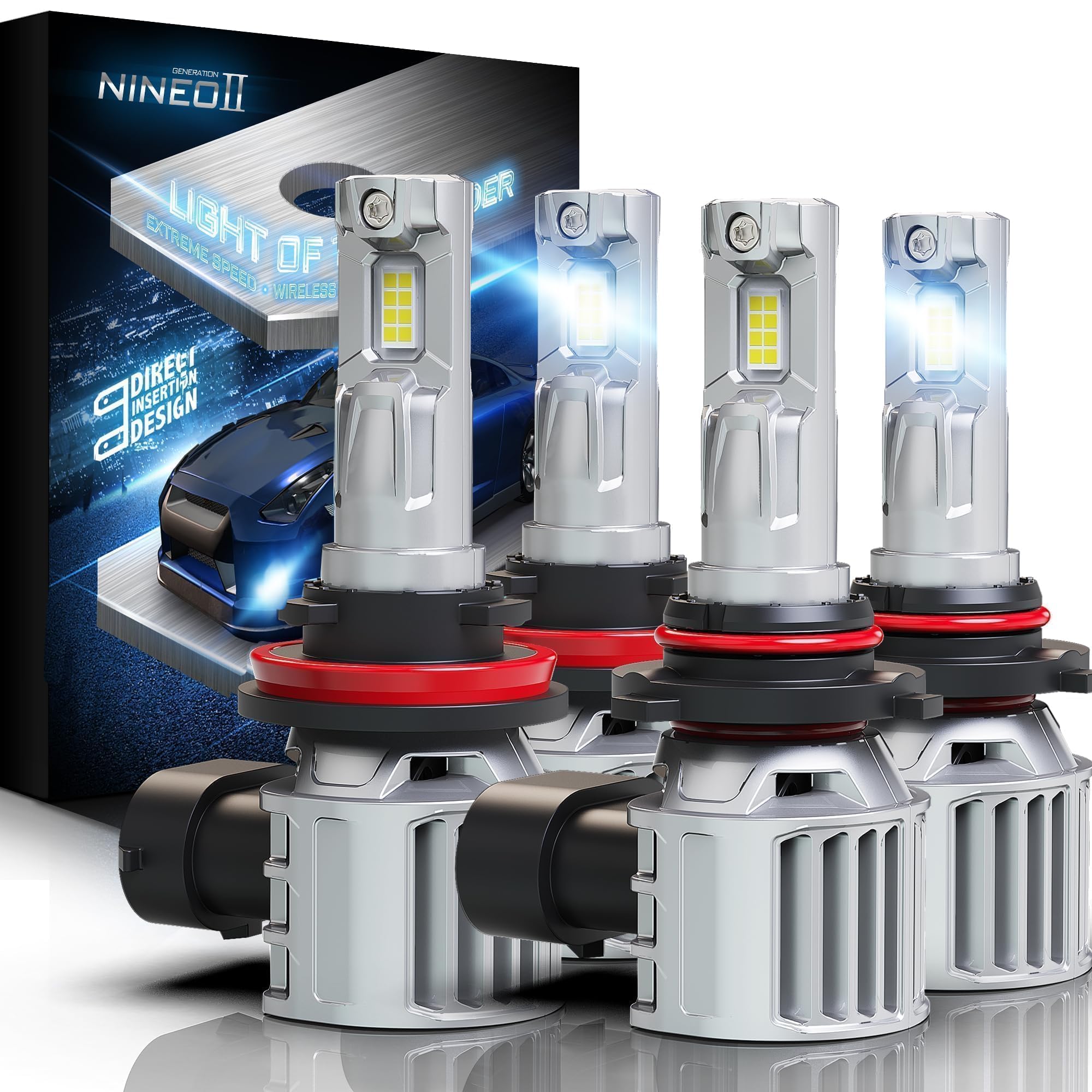 NINEO 9005/HB3 H11/H8/H9 LED Bulbs Combo - 600% Super Bright Wireless Plug-N-Play Fog Light Kit (Pack of 4) - Perfect for Off-Road, Night Driving & Foggy Conditions
