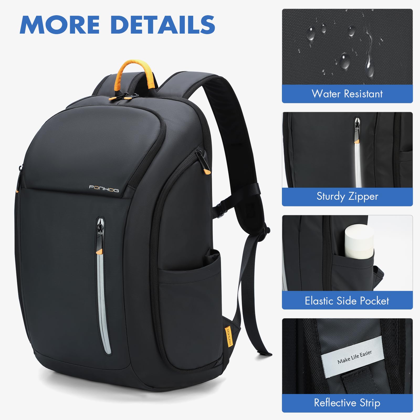 30L Business Backpack for Men - Airplane Approved USB Charging Travel Backpack with Water-Resistant 900D Nylon, Fits 17.3 Inch Laptop - Ergonomic Computer Bag for Office, Commuting & Business Travel (Black)