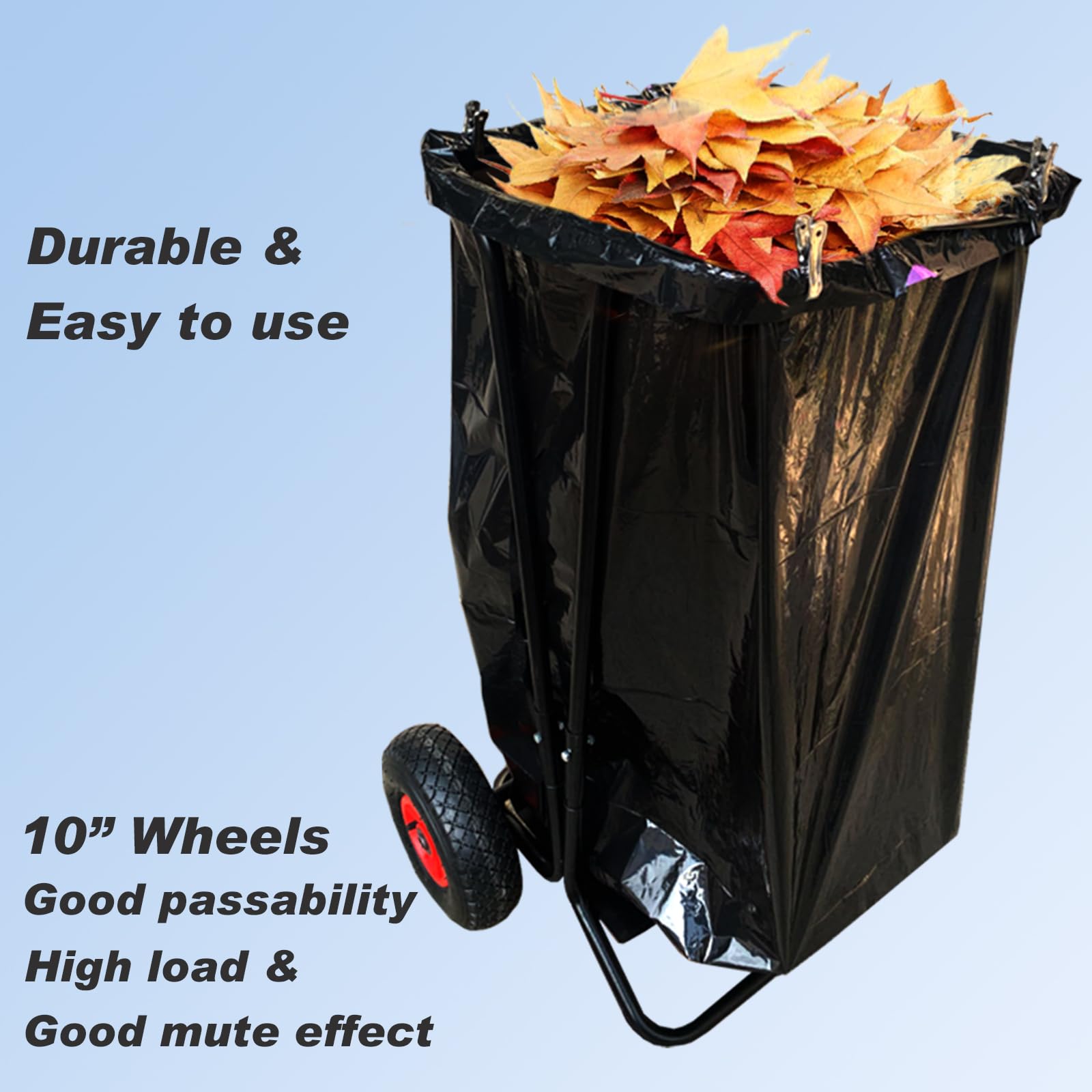 Portable Outdoor Trash Bag Holder with Wheels - 15 Pack 39 Gallon Drawstring Leaf Bags Included | Heavy Duty Lawn & Garden Waste Container for Leaves, Weeding, Camping, Parties & Yard Cleanup