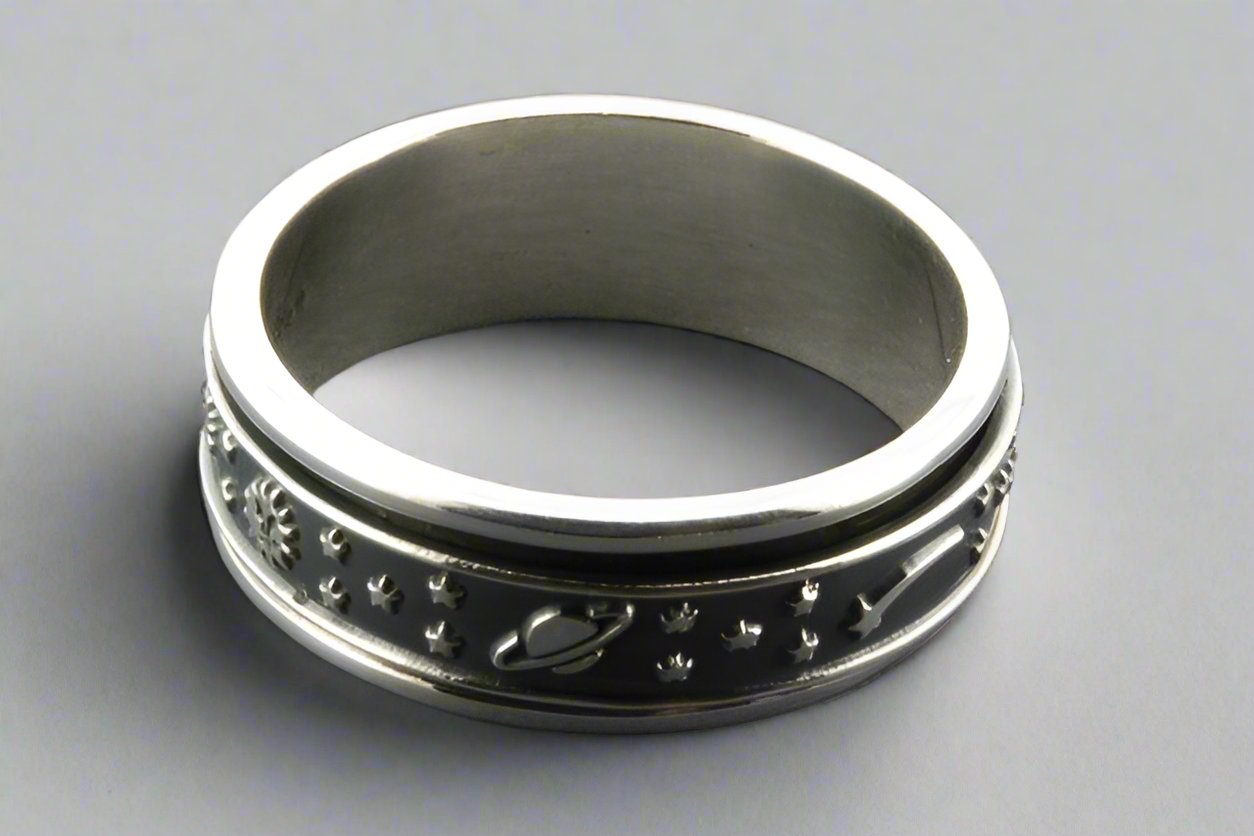 Galaxy Spinner Ring for Anxiety Relief - Sterling Silver Fidget Jewelry for Stress & Focus - Perfect for Meditation, ADHD, and Relaxation