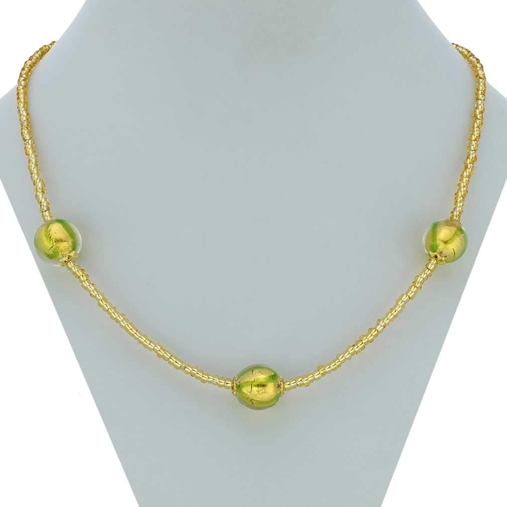 Venetian Murano Glass Royal Green Ball Necklace - Handmade Italian Jewelry for Women, Gift for Her, Elegant Statement Piece for Parties & Special Occasions