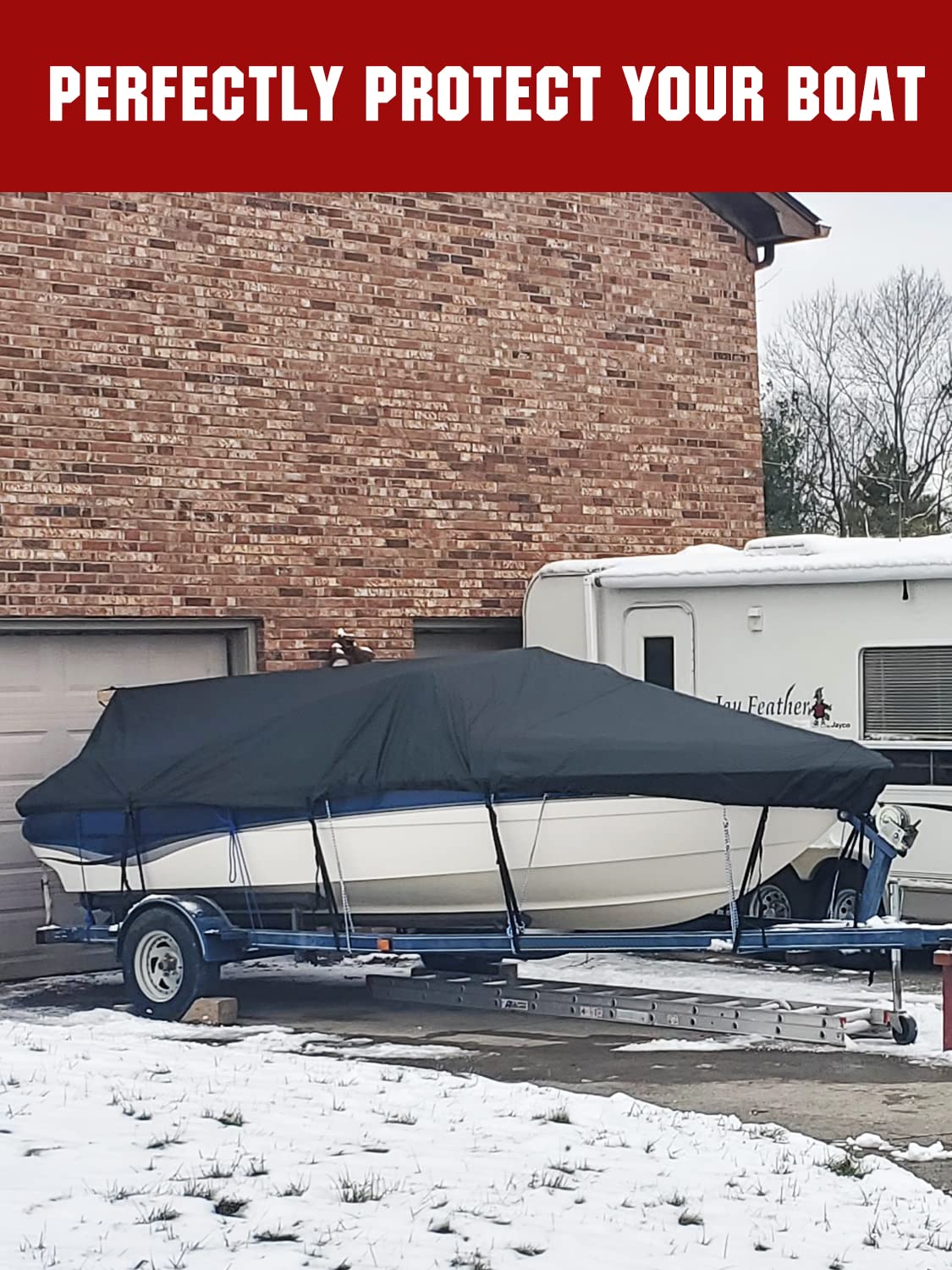 Heavy Duty Marine Grade Polyester Waterproof Boat Cover - All Weather Protection for Bass Runabout, Fishing Boats, Pro-Style, V-Hull & TRI-Hull Boats | Perfect for Outdoor Storage & Watercraft Protection