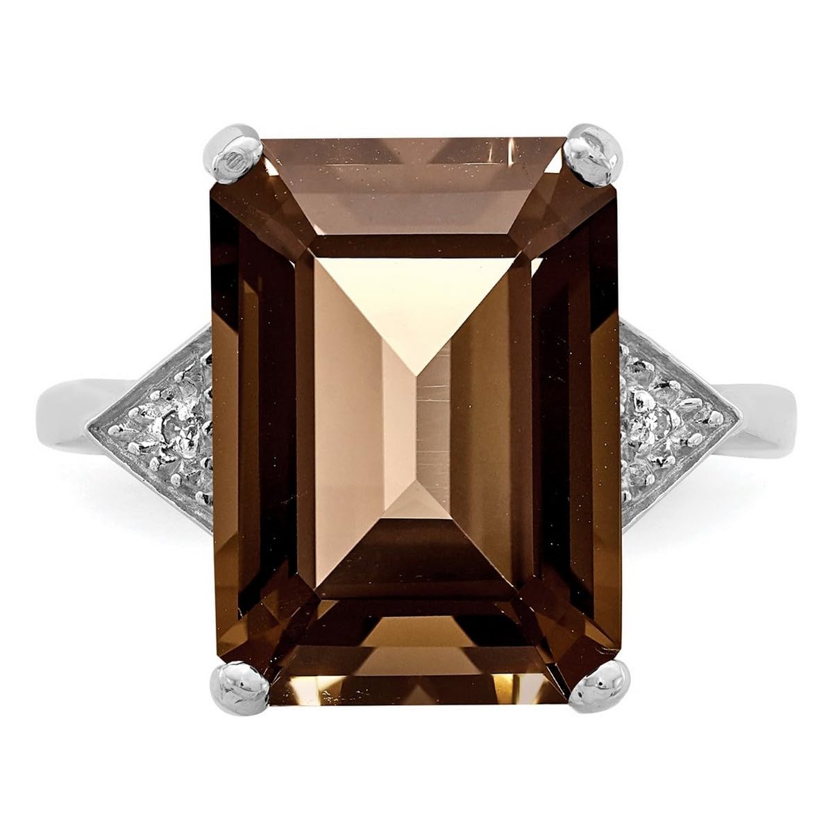 925 Sterling Silver Rhodium Plated Smokey Quartz & Diamond Ring for Women - 2mm Wide Band, Elegant Wedding, Engagement & Everyday Jewelry Gift