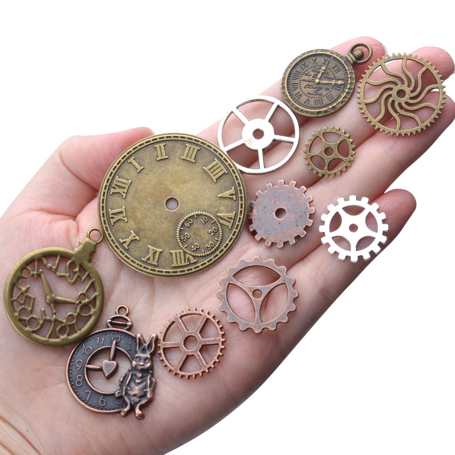 Steampunk Clock Face Charm Pendant - 100g Multi-Style Watch Dial & Gear Charms for DIY Jewelry Making - Perfect for Necklaces, Bracelets, and Steampunk Craft Projects