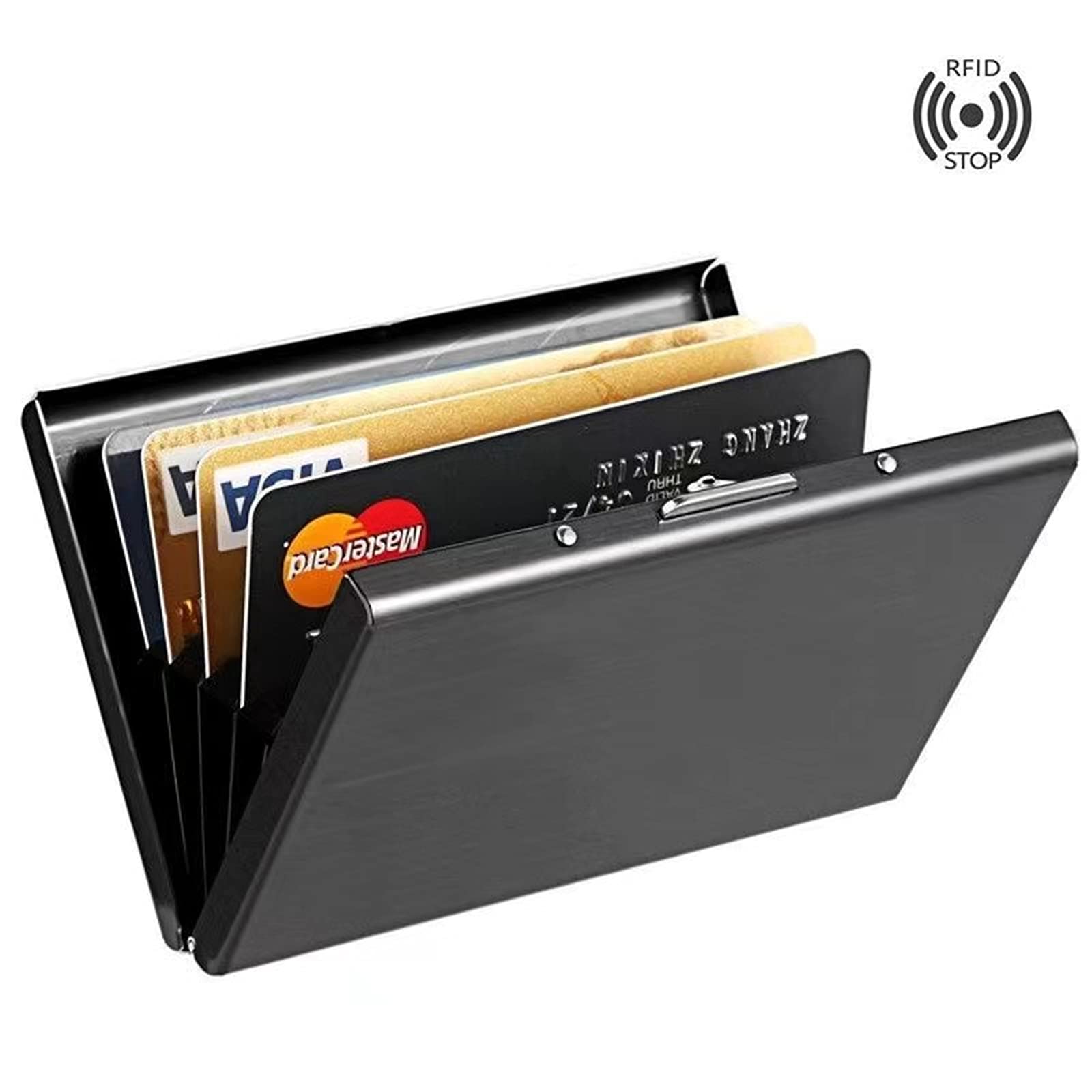 RFID Blocking Stainless Steel Credit Card Holder - Slim Metal Wallet for Men & Women - Secure Storage for Driver's License, ID Cards, Credit Cards & Business Cards (Black, 10 Grid) - Perfect for Travel, Daily Use & Contactless Protection