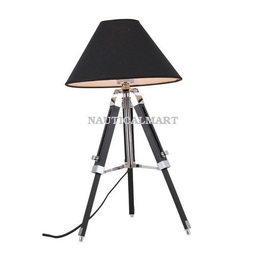 Nauticalmart Chrome Finish Black Wooden Tripod Floor Lamp - Modern Living Room Lighting for Home Decor, Bedroom & Office