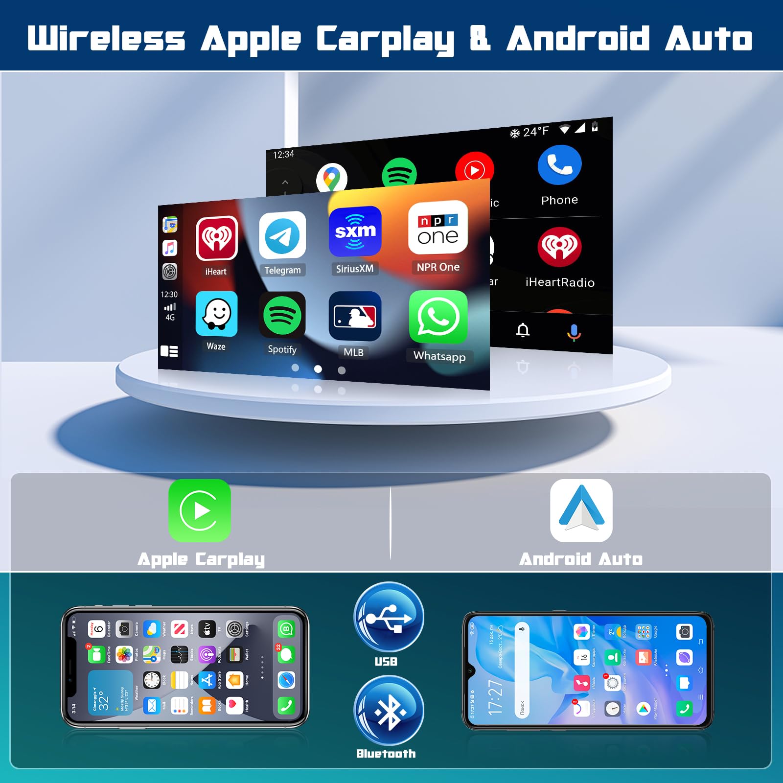 Hikity 7 Inch Android Car Stereo for Ford Focus S-Max Mondeo Galaxy II C-Max Kuga - Touchscreen Radio with CarPlay Android Auto GPS Navigation WiFi Backup Camera HiFi FM RDS SWC - Perfect for Upgrading Your Ford Car Entertainment System
