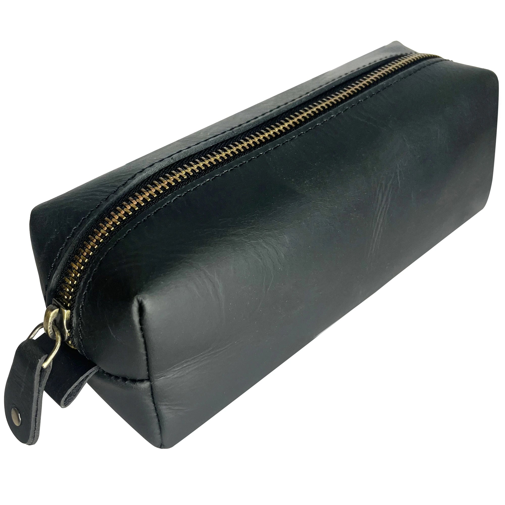 Premium Handcrafted Leather Pencil Case - Zippered Pen Pouch for School & Office (Black) - Perfect for Students, Professionals & Gift Giving