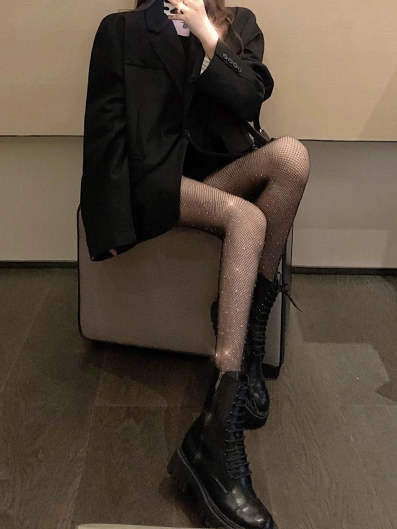 Sparkling Diamond Black Fishnet Stockings for Women - Trendy & Sexy Sheer Hollow Out Stockings - Perfect for Spring Fashion, Parties & Date Nights