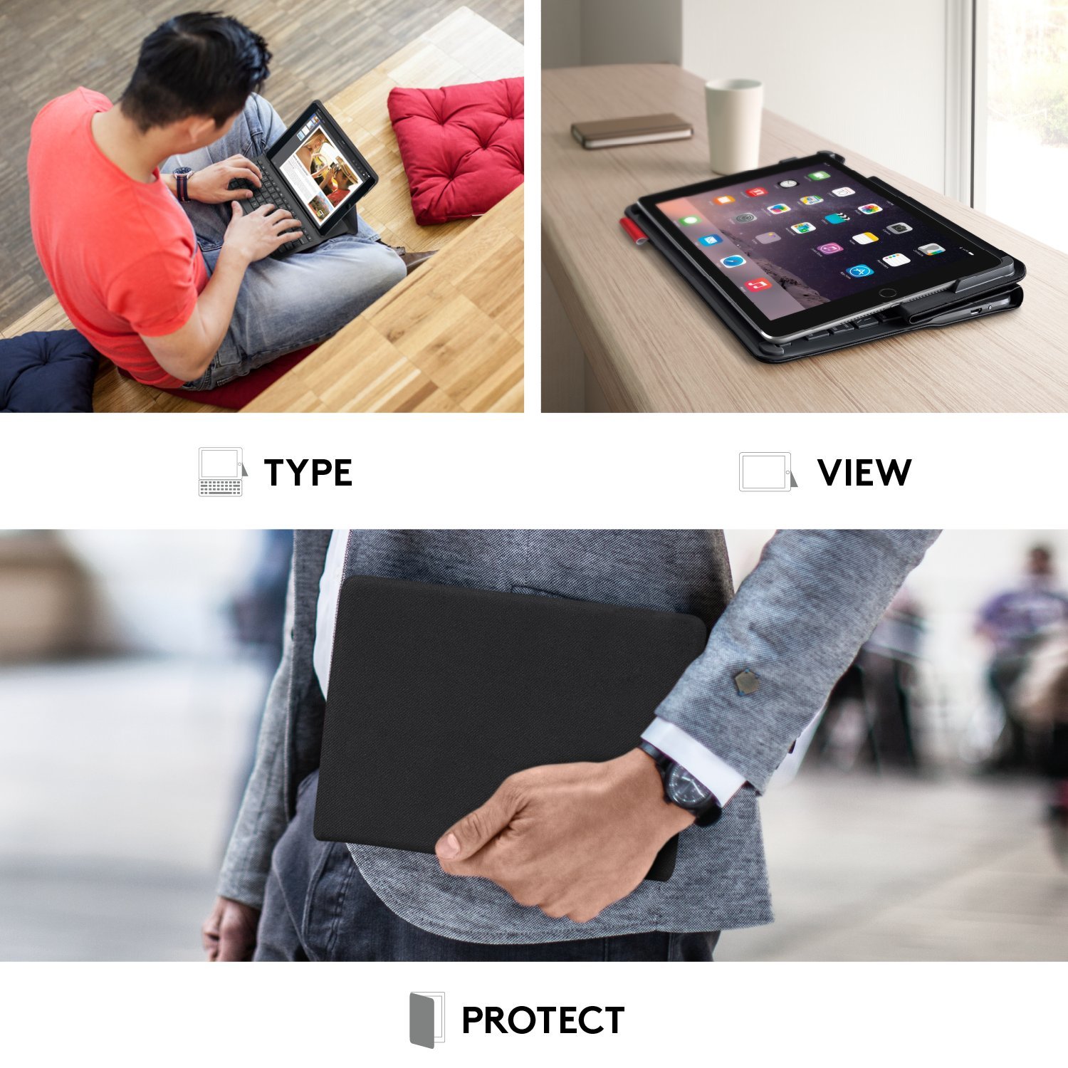Logitech Type+ Bluetooth Keyboard Case for iPad Air 2 - Slim Protective Cover with 2 Viewing Angles | Wireless Bluetooth® (30ft Range) | Perfect for Work, Travel & Home Office - Black