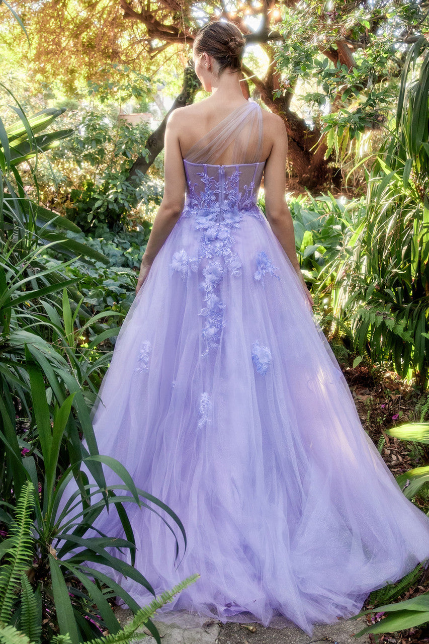Elegant Leila One Shoulder Evening Gown A1053 in Lilac by Andrea & Leo - Perfect for Prom, Wedding & Formal Events