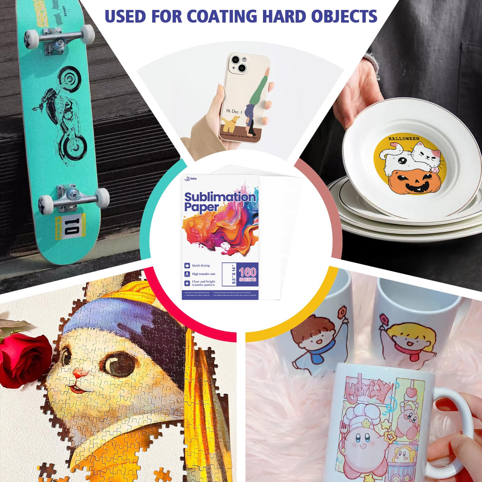 Premium Sublimation Paper 8.5x14 Inches - 160 Sheets 125g Heat Transfer Paper for Inkjet Printers - Compatible with All Sublimation Inks - Perfect for Mugs, Phone Cases, T-Shirts & Light Fabrics - DIY Craft & Personalized Gift Making Supplies