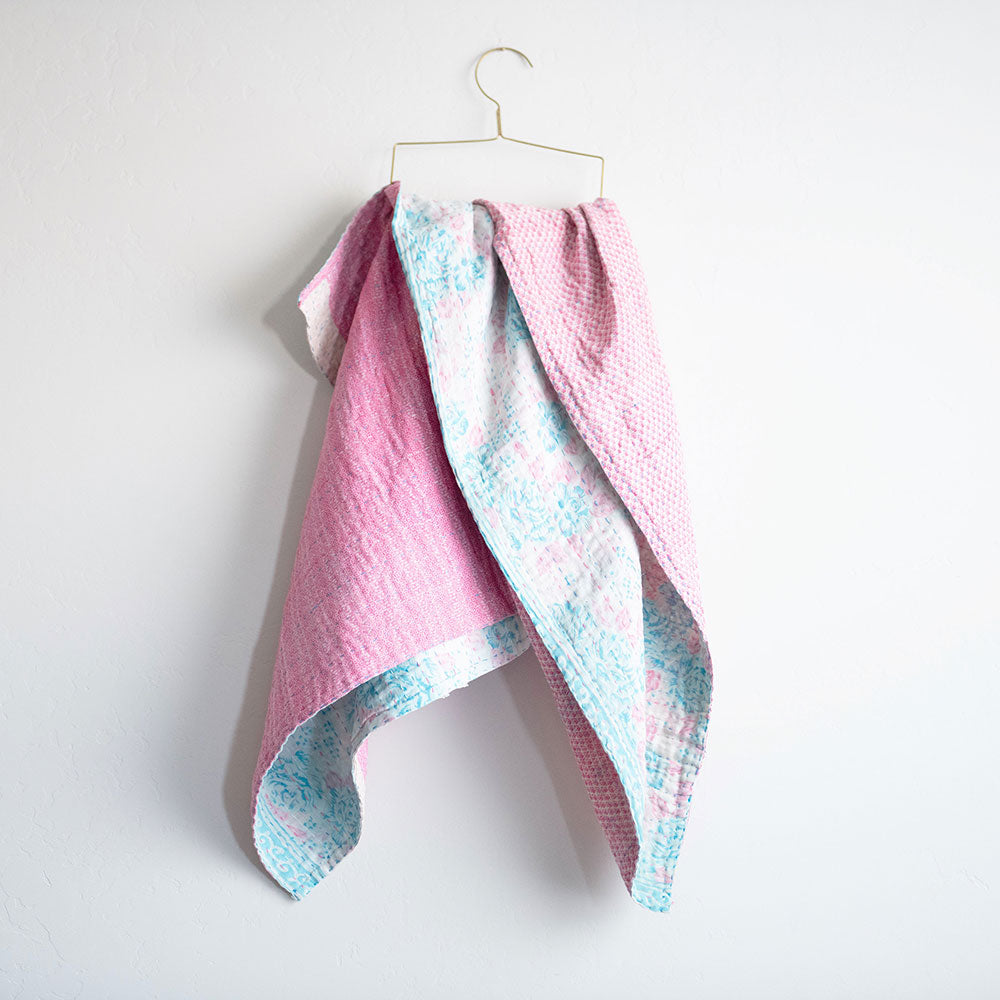 Soft Kantha Baby Blanket CB9084 - Handmade Cotton Swaddle Blanket for Newborns & Infants - Perfect for Nursery, Stroller, and Gift Giving