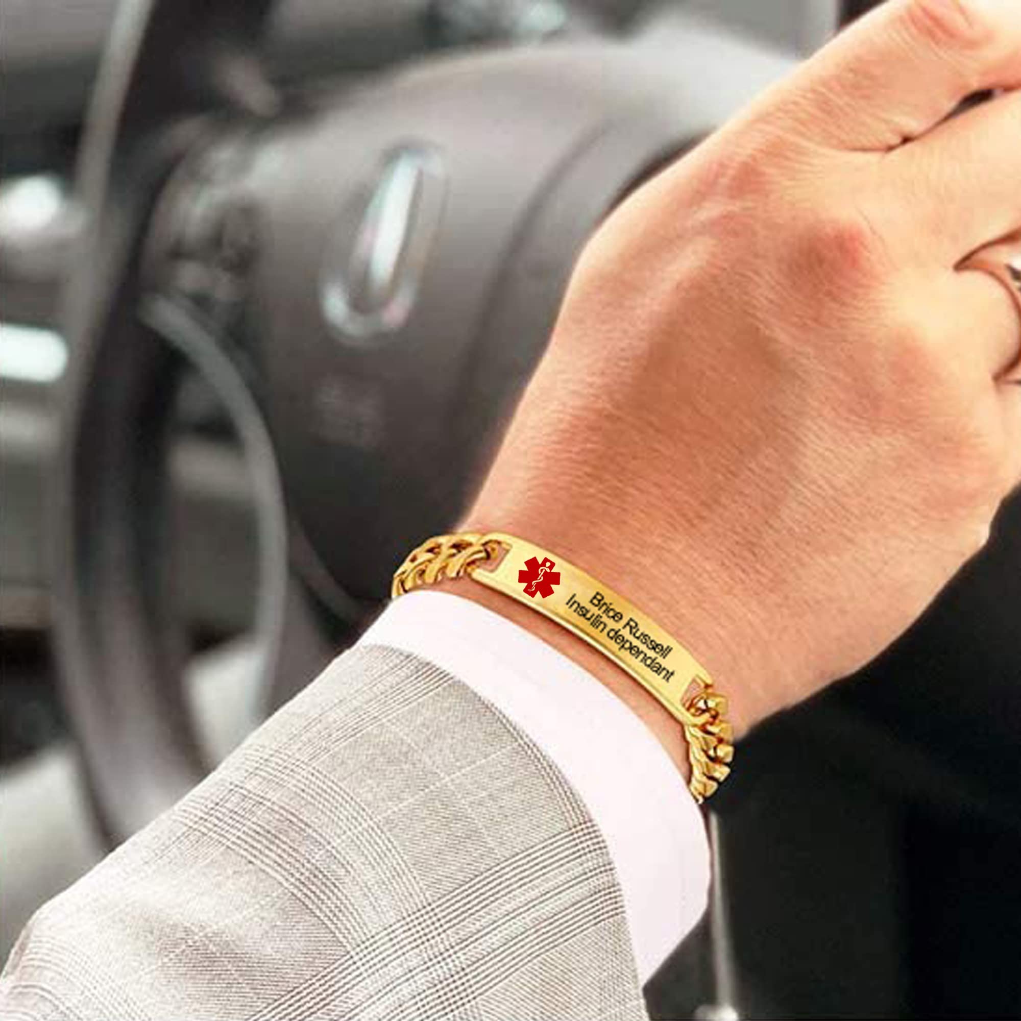 Custom Medical Alert Bracelets for Women, Men & Kids - 8mm Large Cuban Chain Personalized Medical ID Bracelet - Gold/Silver/Black Options - Ideal for Emergency Situations, Daily Wear & Gift for Mom, Dad, Grandparents & Loved Ones