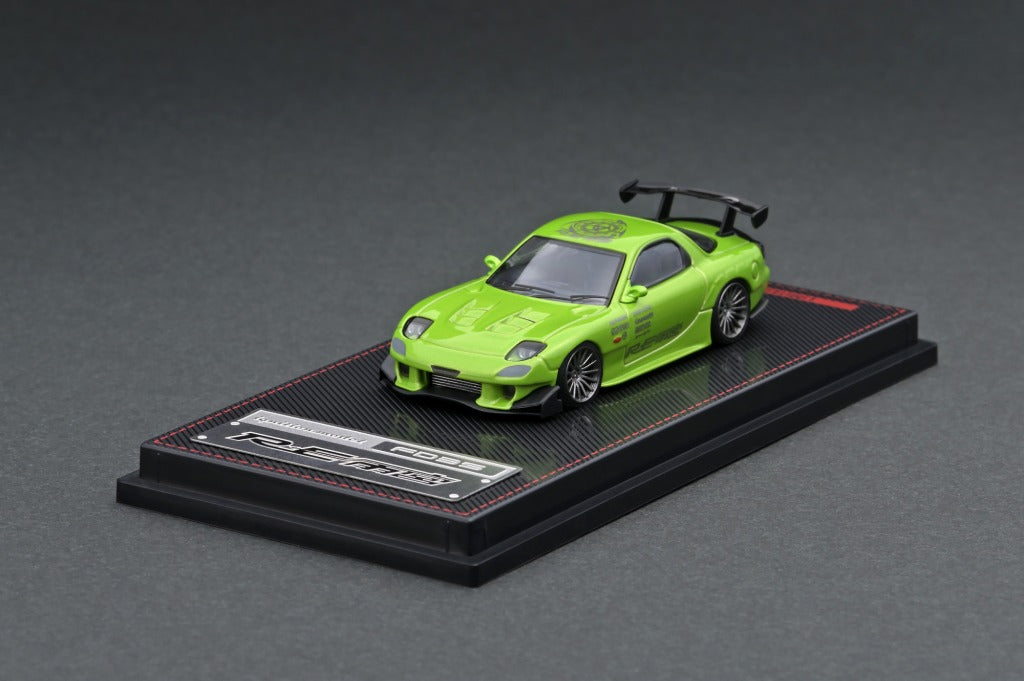 1/64 Scale Mazda RX-7 FD3S RE Amemiya Green Metallic Diecast Model Car - Collectible Toy for Display, Racing Enthusiasts & Japanese Car Fans