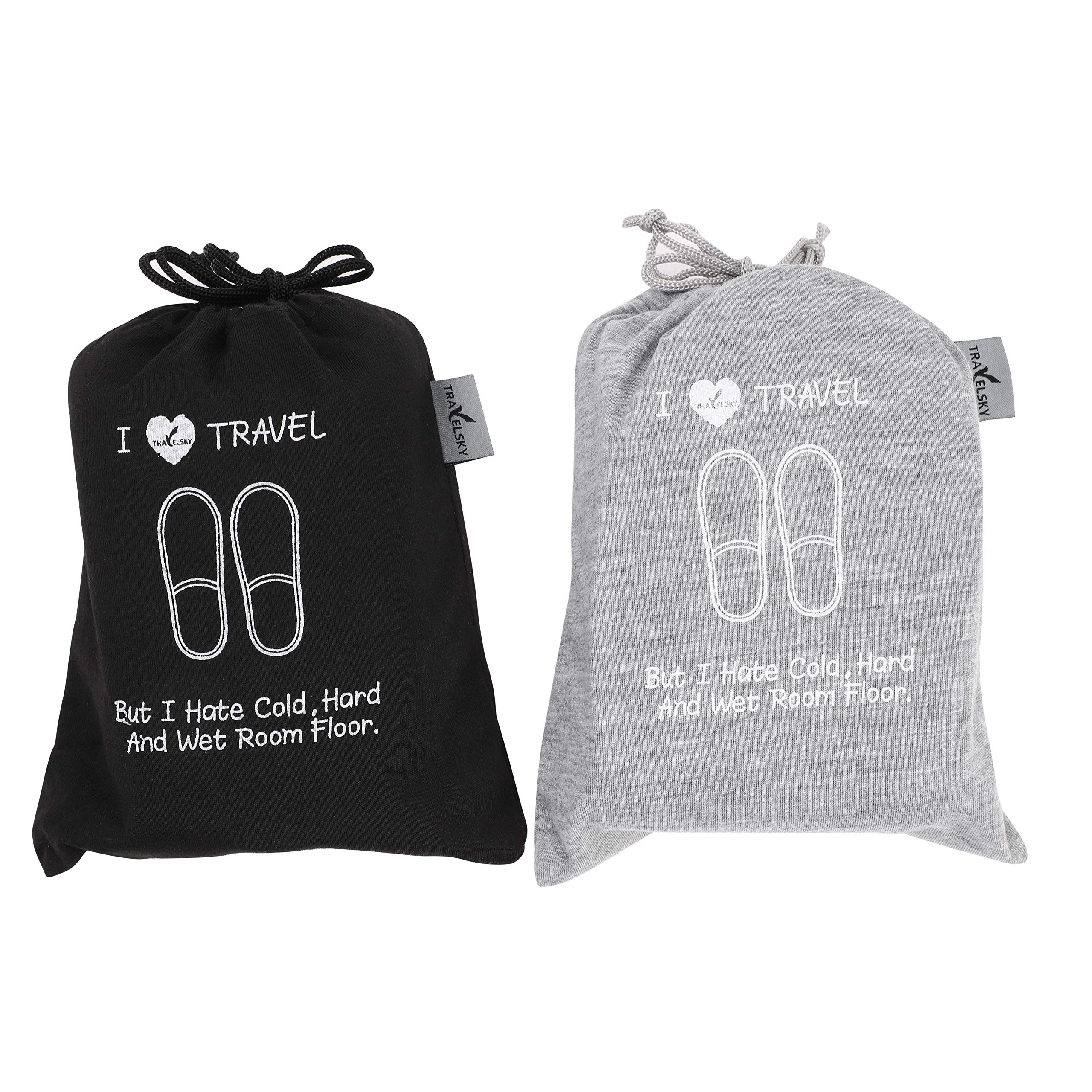 Portable Foldable Travel Slippers - Open Toe Cotton Hotel & Spa Slippers for Men & Women | Non-Disposable Guest House Shoes with Pouch | Perfect for Business Trips, Flights & Indoor Use | Anti-Skid Comfortable Footwear