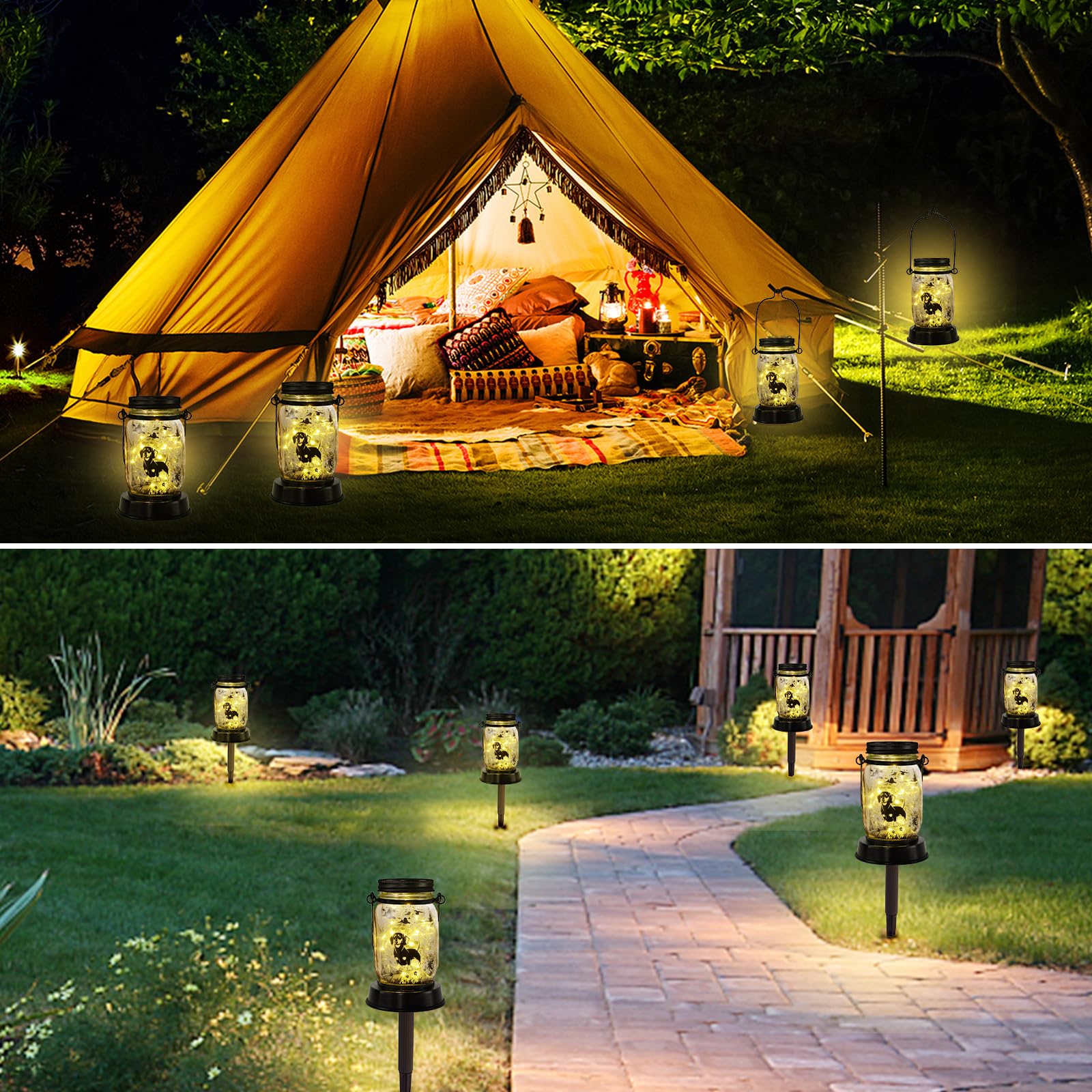 Solar Powered Waterproof Dachshund String Lights - Outdoor Hanging Lantern with Stake for Garden, Yard, Patio Decor - Perfect Gift for Dog Lovers, Mom, Grandma - Ideal for Birthday, Christmas, Wedding & Home Decoration