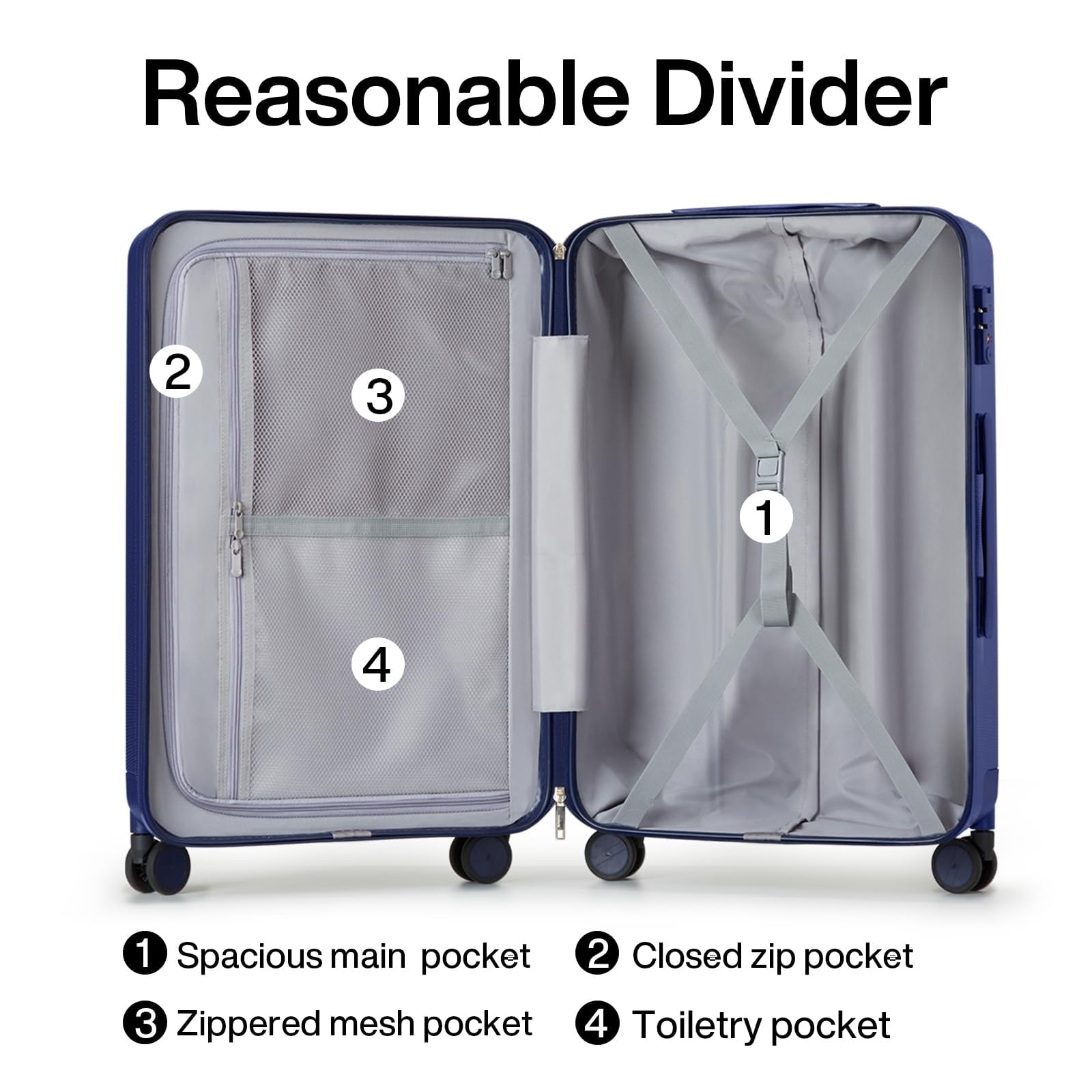Hanke 20 Inch Carry On Luggage - Airline Approved Lightweight PC Hard Shell Suitcase with 360° Spinner Wheels, 22x14x9 Inch Weekender Travel Bag (Dark Blue) | Perfect for Business Trips, Weekend Getaways & Air Travel
