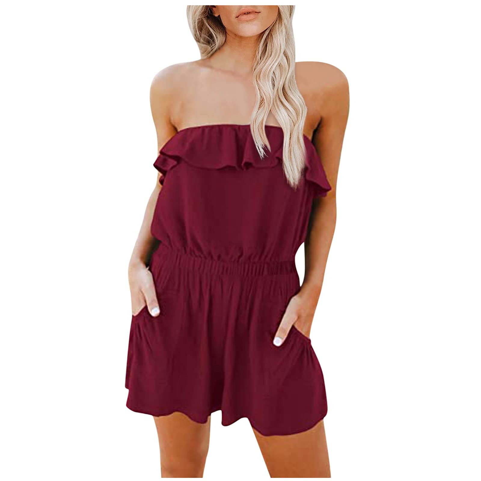 Strapless Ruffle Romper Jumpsuit for Women - Sexy Summer Casual Shorts Bodysuit | Perfect for Beach, Pool Party & Vacation Outfits