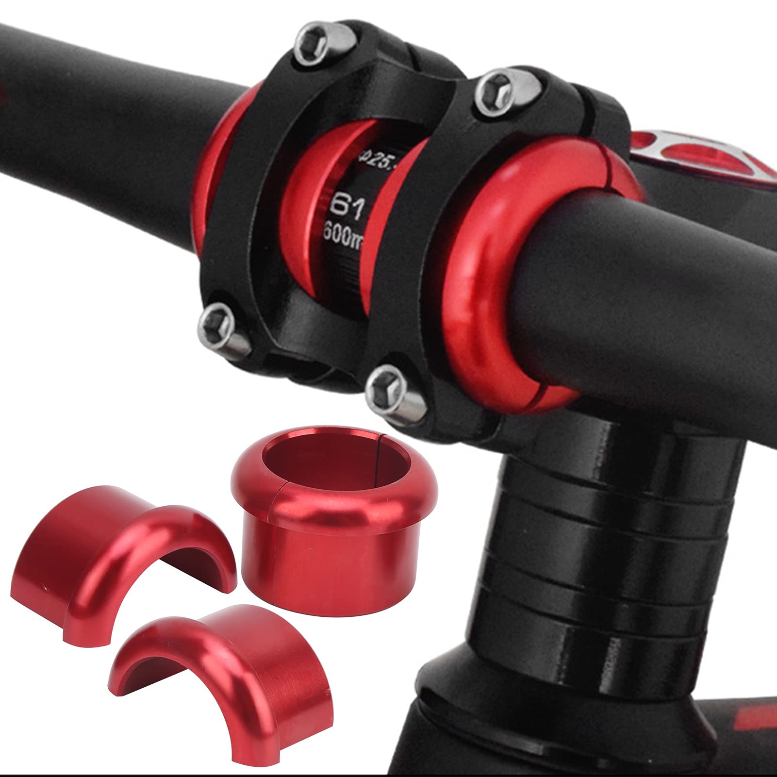 25.4mm to 31.8mm Bike Handlebar Stem Reducer Adapter - Lightweight Aluminum Alloy for Mountain & Road Bikes (Red) - Perfect for Upgrading Handlebars on MTB, Hybrid & Commuter Bicycles