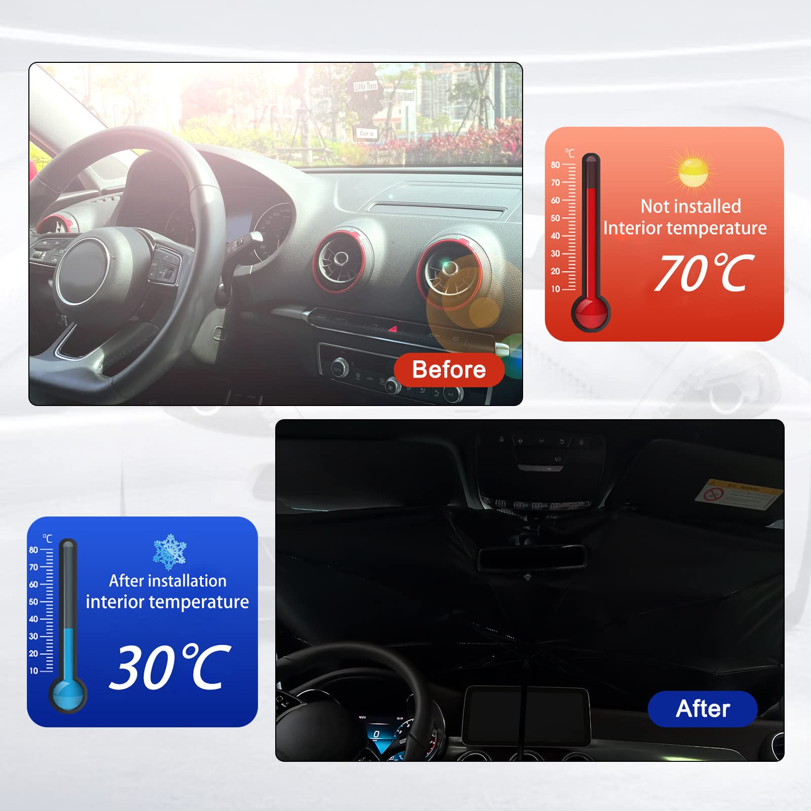 Universal Car Windshield Sun Shade - Ice Crystal Nano Reflective Sunshield for SUV, Truck & Most Vehicles (31
