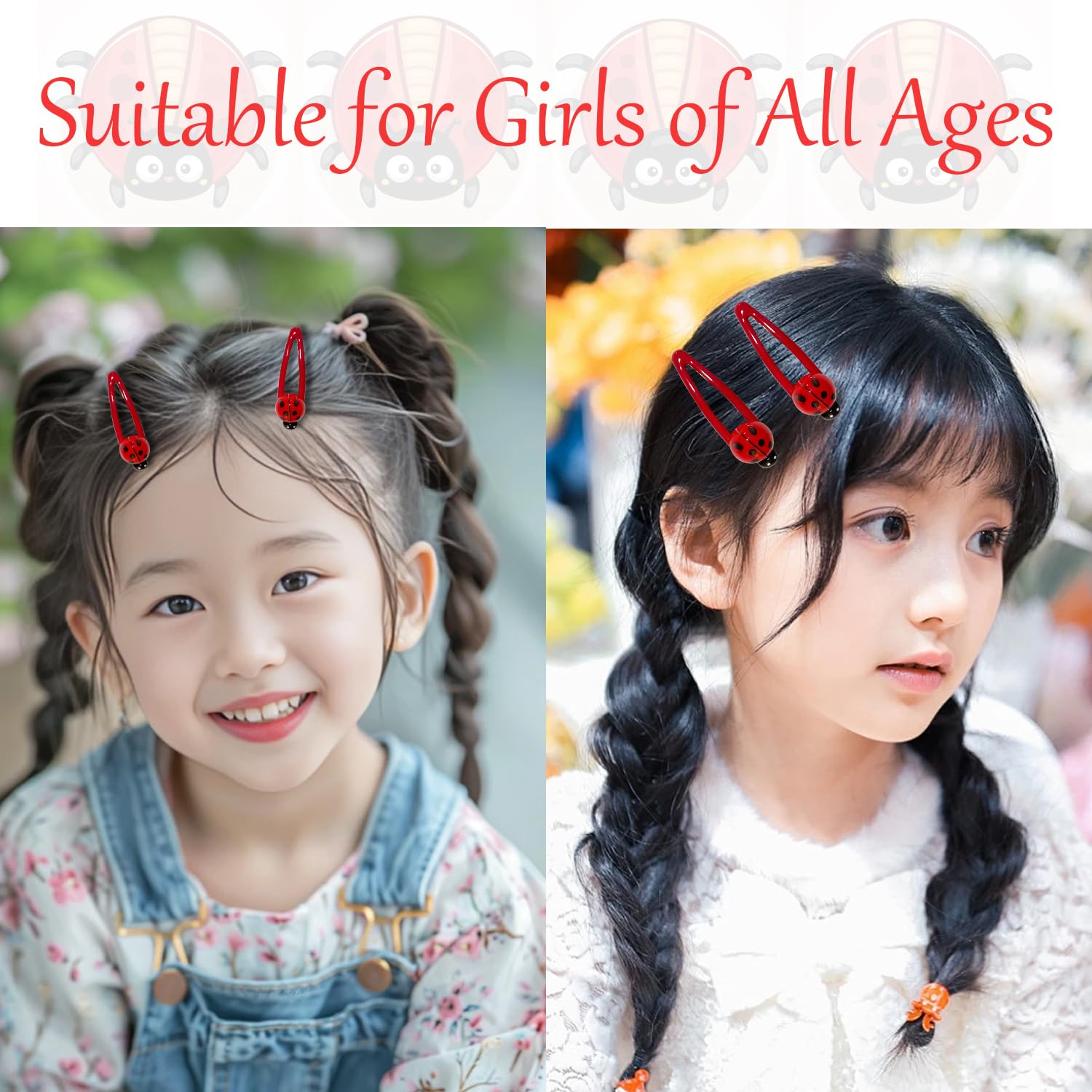 20 Pcs Cute Ladybug Hair Clips for Girls & Women - Animal Theme Snap Barrettes Hair Accessories (5cm/1.96inch) - Perfect for School, Parties & Daily Styling
