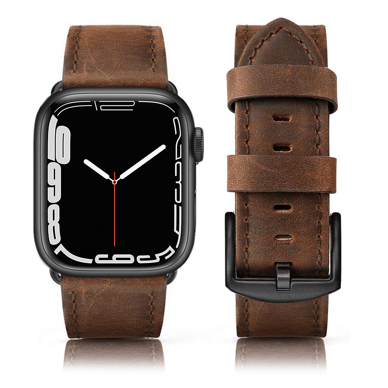 SWEES Genuine Leather Band for Apple Watch 45mm 44mm 42mm - Vintage Walnut Brown Replacement Strap Compatible with iWatch Series 8/7/6/5/4/3/2/1/SE - Men & Women's Luxury Watch Band for Business, Casual & Everyday Wear