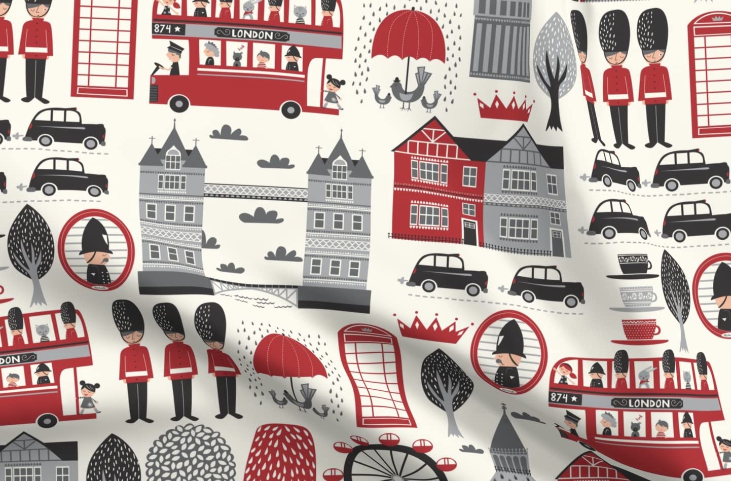 London British Bus Printed Velvet Fabric by The Yard - England Themed Upholstery & Home Decor Fabric for Sofa, Curtains, Pillows & Apparel | Spoonflower Premium Fabric