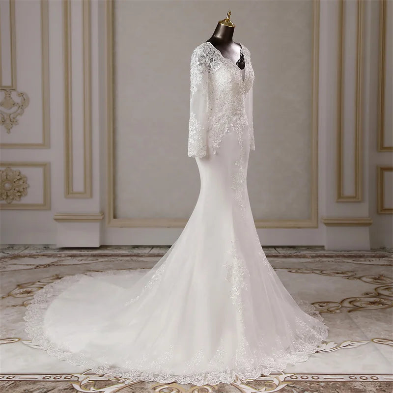 Elegant Long Sleeve Applique Mermaid Wedding Dress for Bride - Perfect for Beach, Church, and Formal Wedding Ceremonies