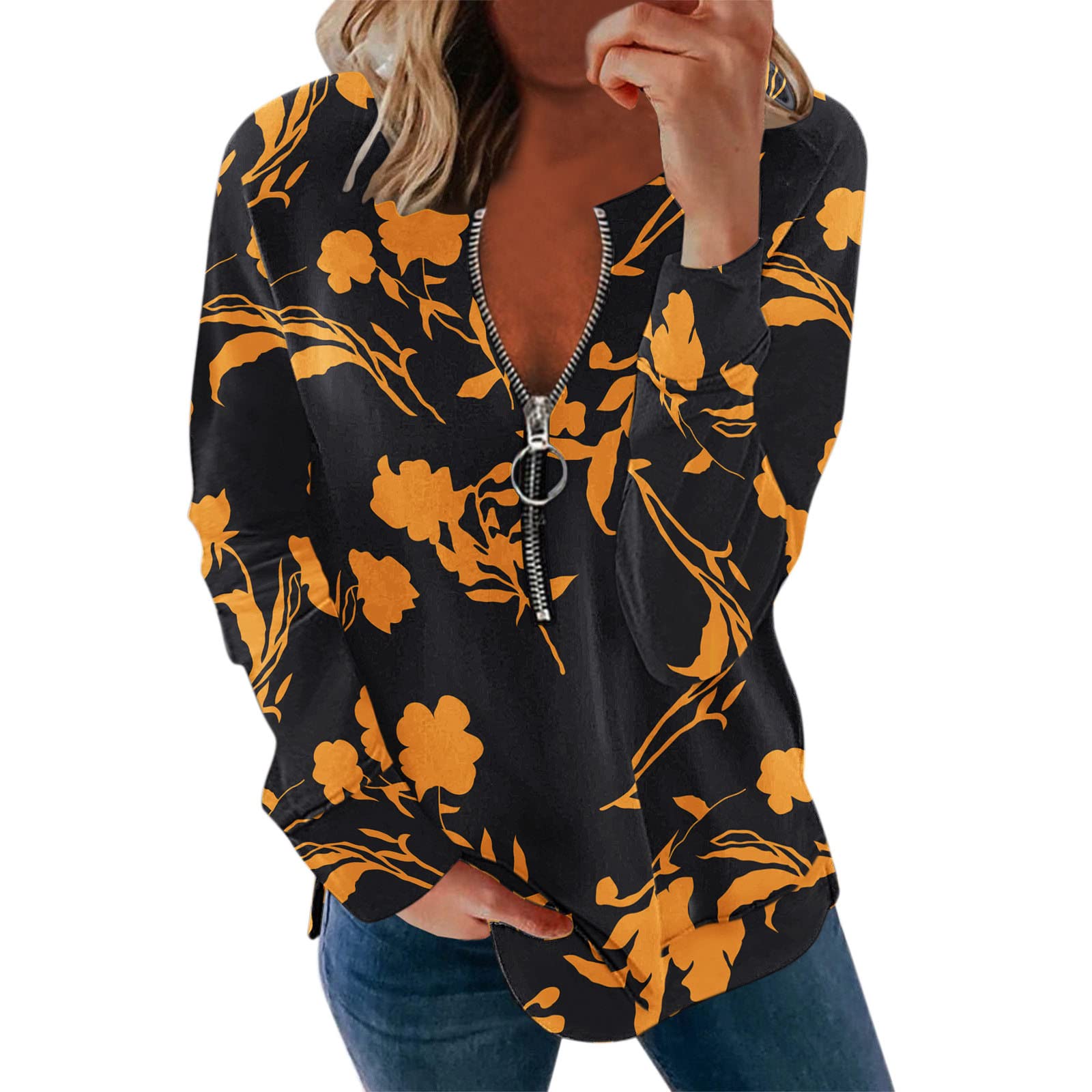 ONHUON Halloween Shirts for Women - Fashion Puff Sleeve V-Neck Blouse Tunic Tops | Cute Basic Tees for Halloween Parties, Costume Events & Fall Outfits