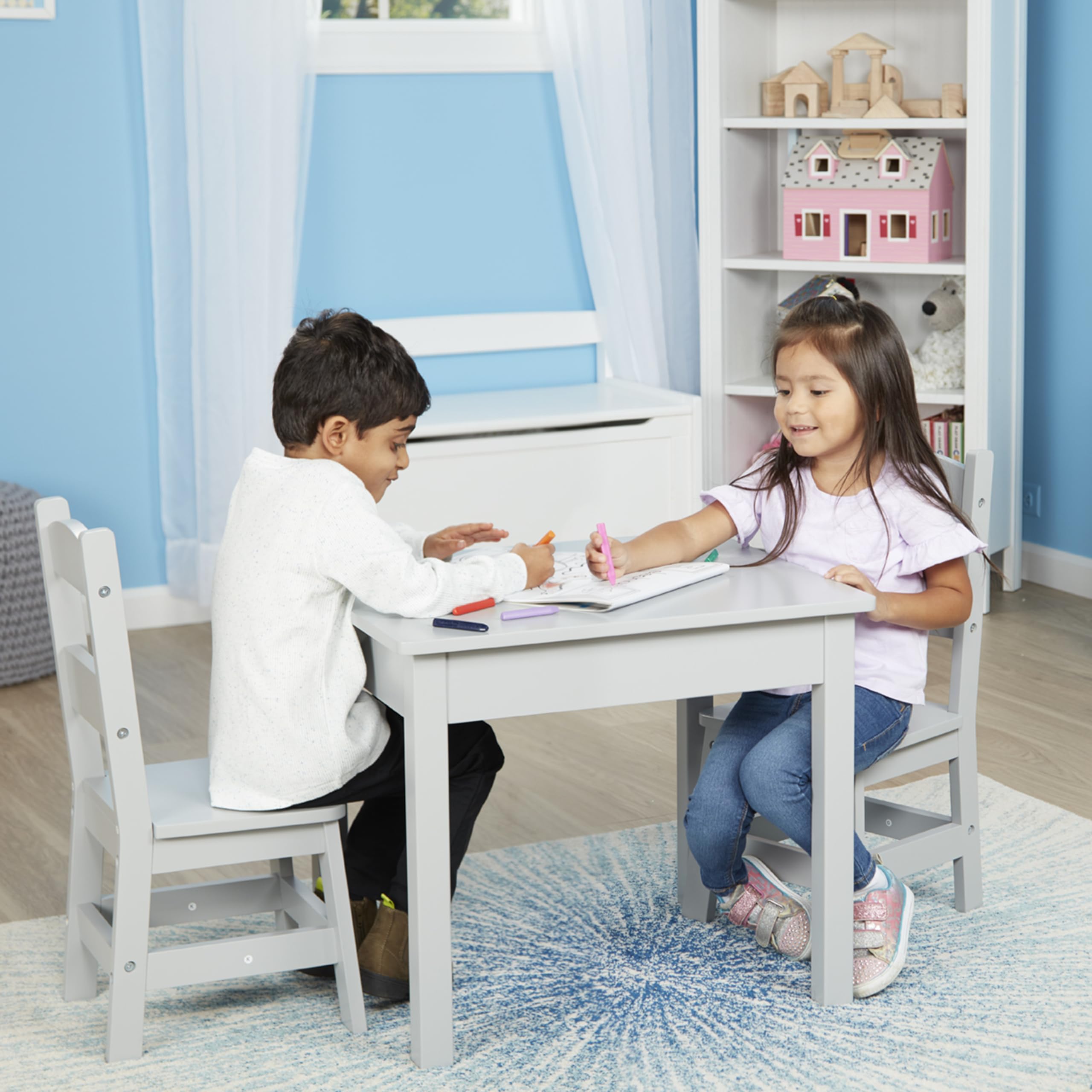 Melissa & Doug Wooden Kids Table and Chairs Set - Gray Children's Furniture for Playroom, Classroom, or Home Learning Activities