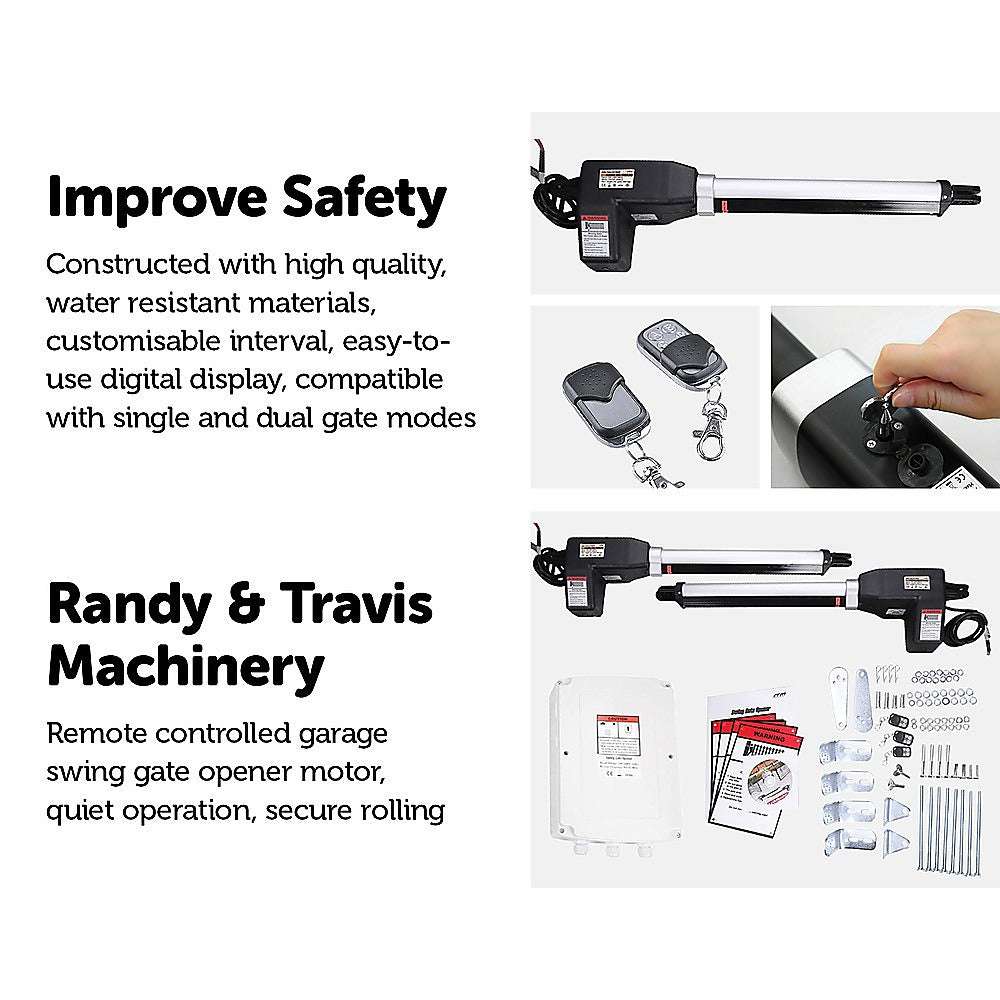 1000KG Heavy Duty Double Swing Automatic Gate Opener with Remote Control - Ideal for Driveway, Farm, and Commercial Property Security