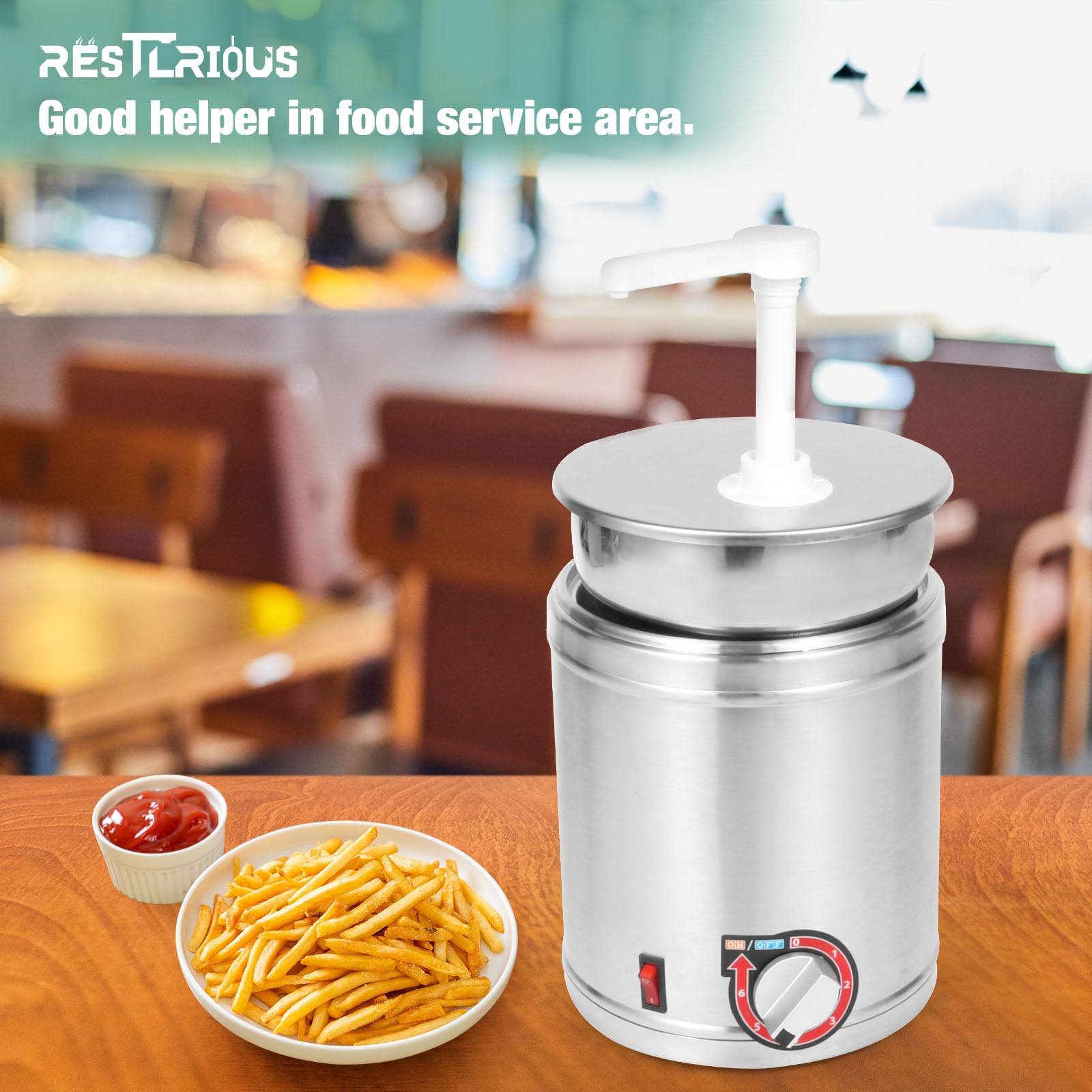 Commercial 4QT Electric Hot Fudge Dispenser with Temperature Control - Stainless Steel Nacho Cheese Warmer with Plastic Pump for Buffets, Bakeries & Kitchens - Perfect for Chocolate Fountain, Caramel Sauce & Dessert Toppings (110V/200W)