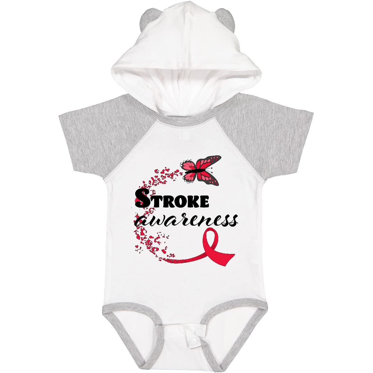 Inktastic Stroke Awareness Butterfly Red Ribbon Baby Bodysuit - Cute Infant Onesie for Stroke Awareness Month, Fundraisers & Support Events - Soft Cotton Unisex Baby Gift for Newborns & Toddlers