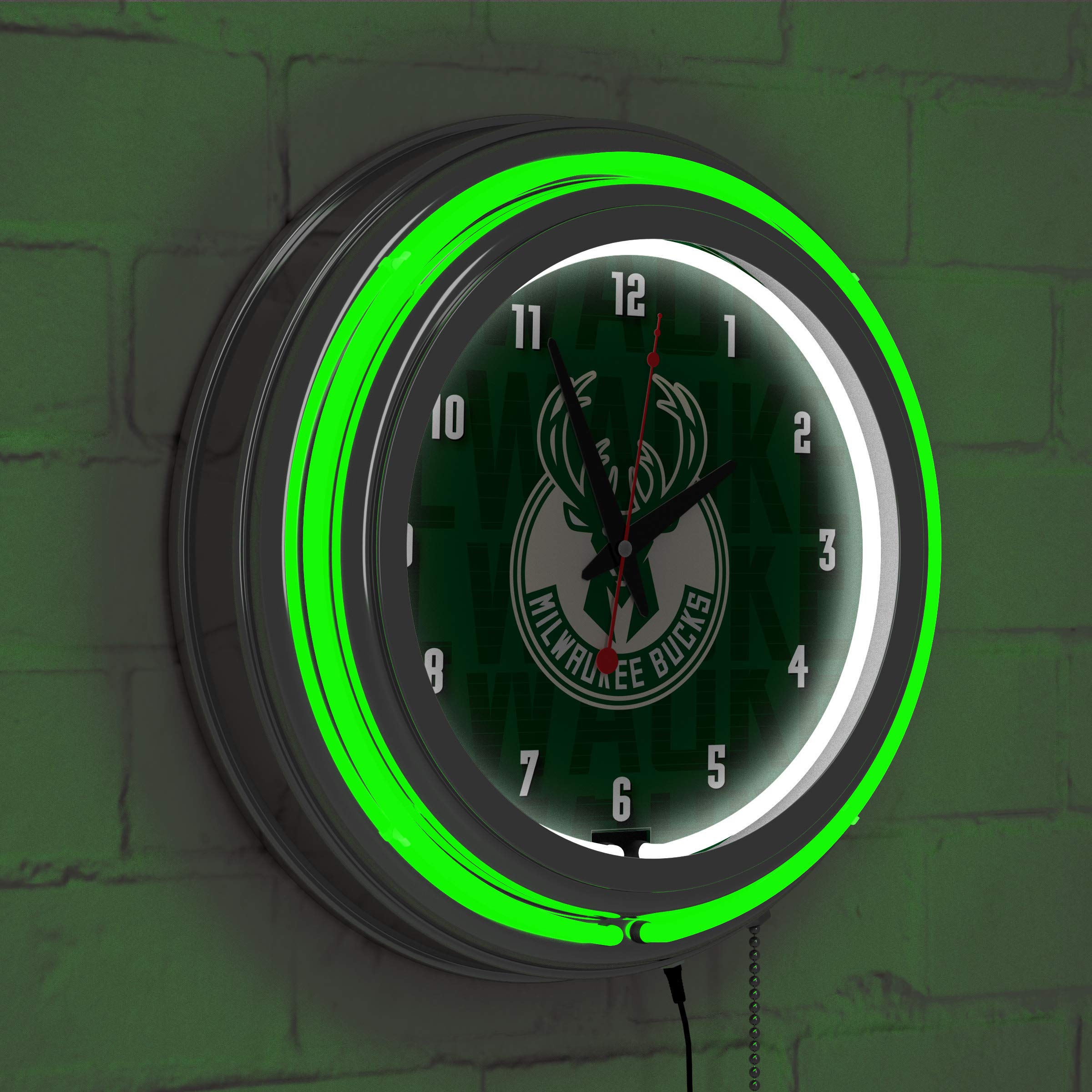 NBA Milwaukee Bucks Neon Wall Clock - Double Rung Chrome Design - Perfect for Game Room, Sports Bar & Man Cave Decor