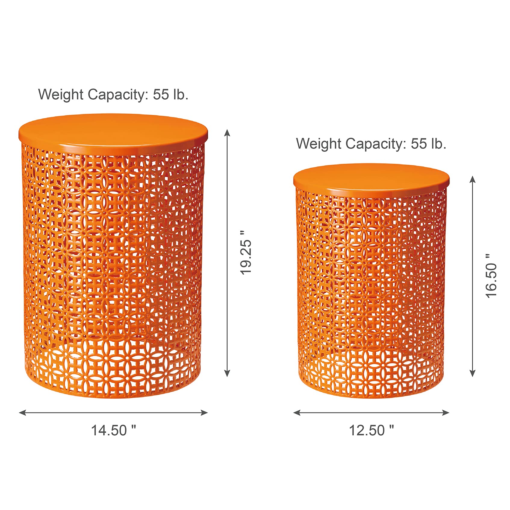 Glitzhome 2-Piece Outdoor Side Table Set - Heavy Duty Metal Frame Garden Stool for Indoor & Outdoor Use - Modern Glossy Orange Accent End Tables - Perfect for Patio, Deck, Balcony & Living Room Decor