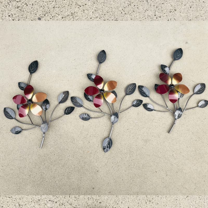 3 in 1 Metal Wall Art Flower with Leaves - Handcrafted Home Decor for Living Room, Bedroom & Office - Perfect for Boho, Farmhouse & Modern Interior Design Styles