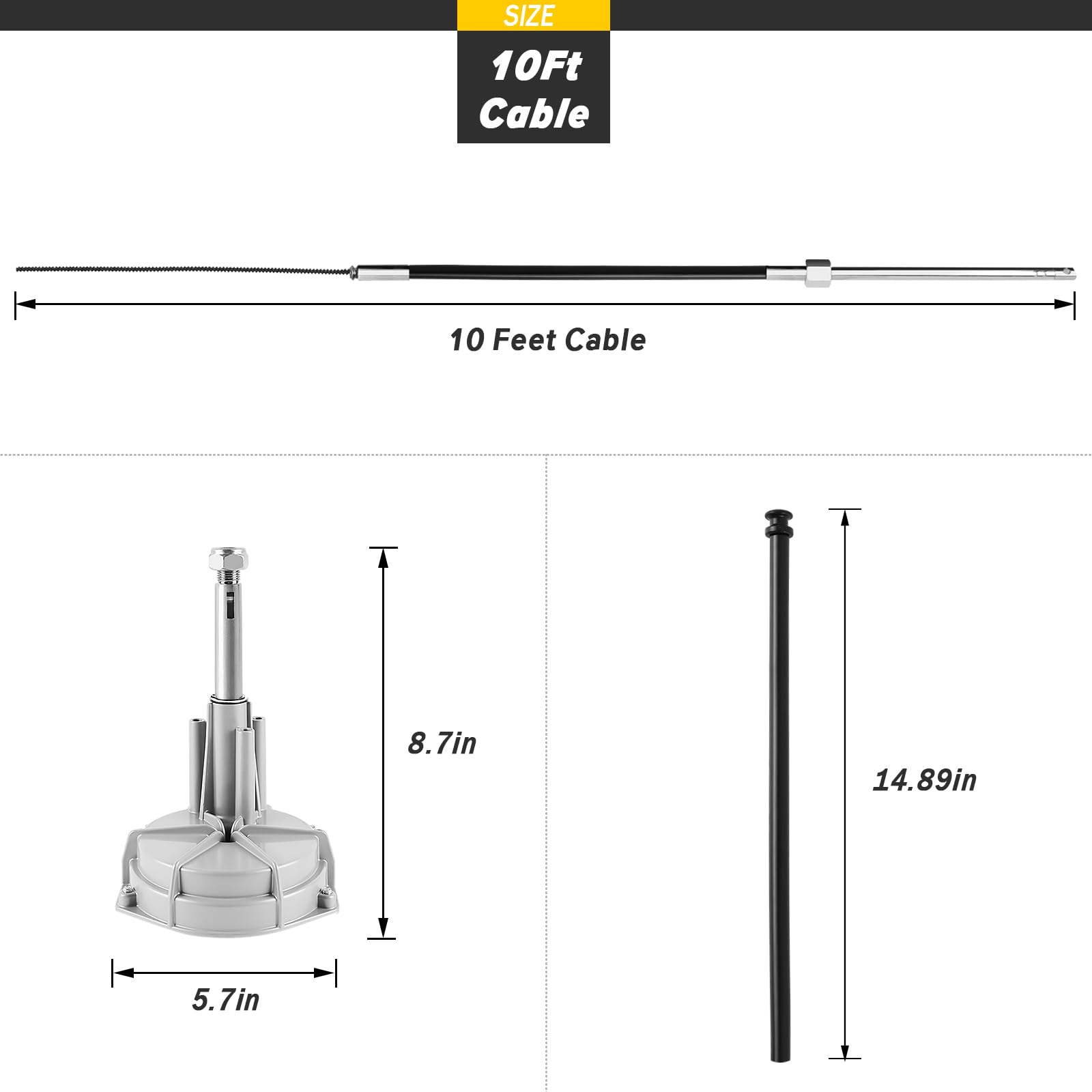 10ft Outboard Boat Steering System Kit with 3/4