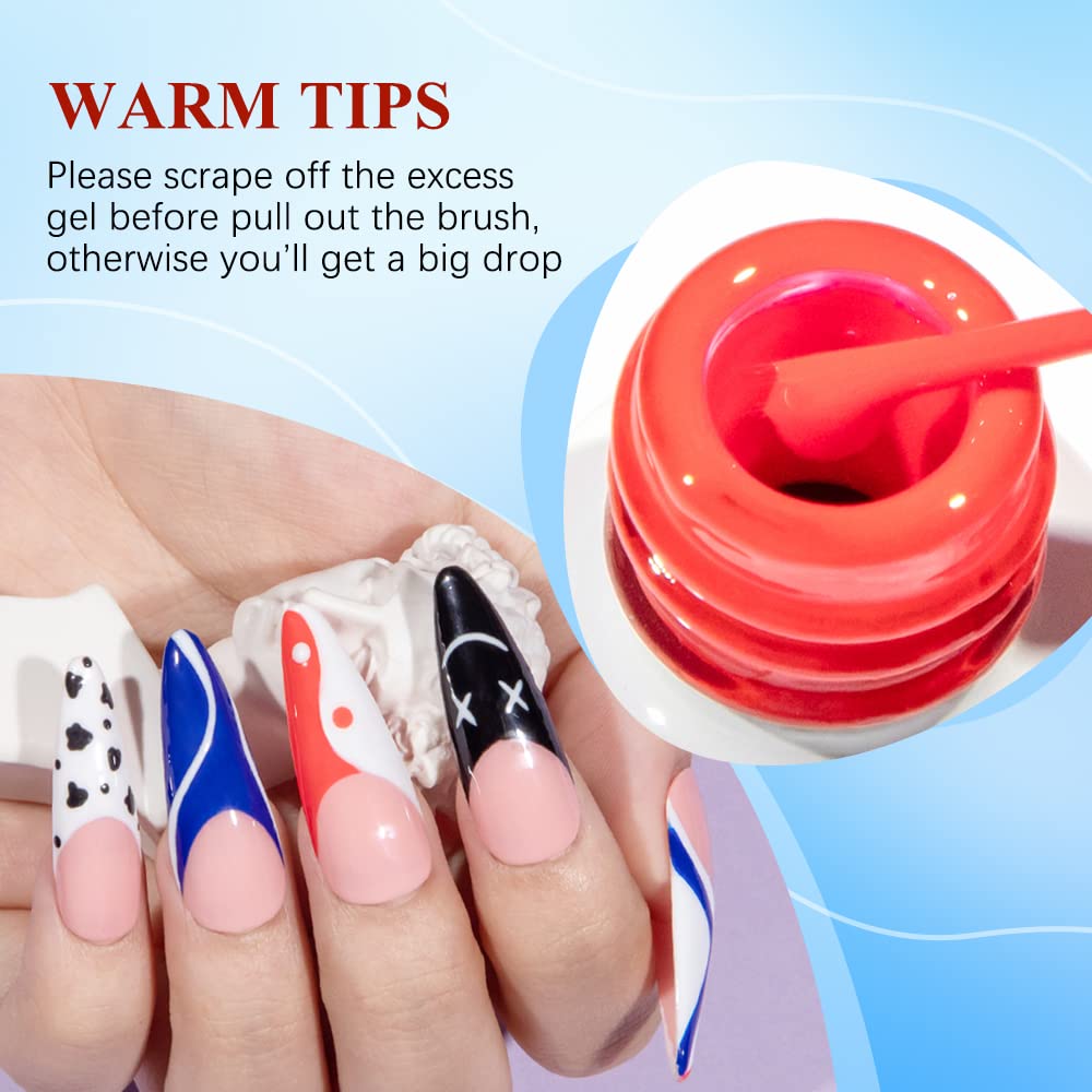 MIZHSE 7ml Gel Liner Nail Art Paint - Black, White, Blue, Red Spider Line Gel for French Manicure & Swirl Designs | Professional Nail Art Kit for Salon & Home Use