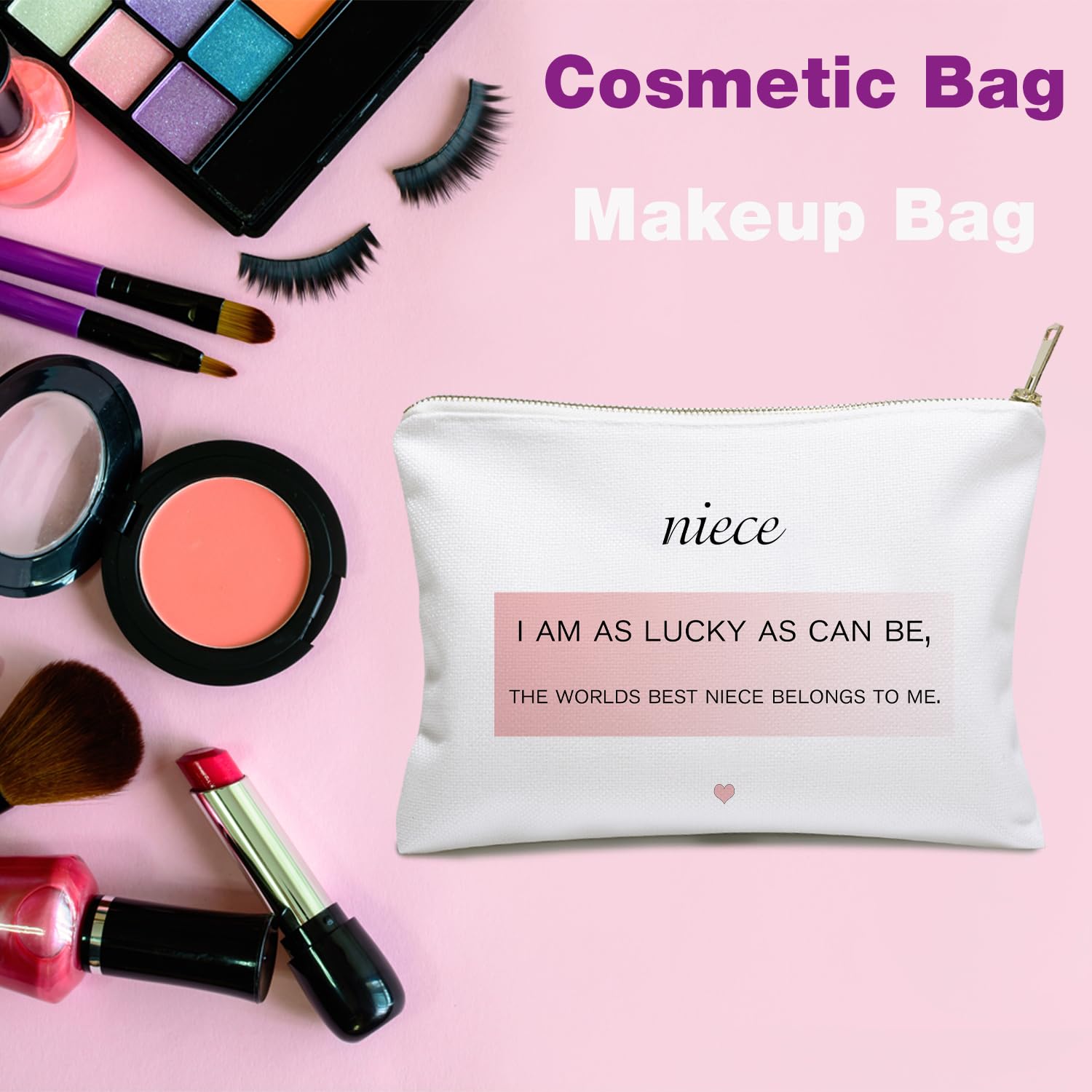 Handmade Medium Linen Cosmetic Bag - Perfect Niece Gift from Auntie, Travel Makeup Pouch for Women | Ideal for Birthdays, Graduation & Daily Beauty Essentials Storage